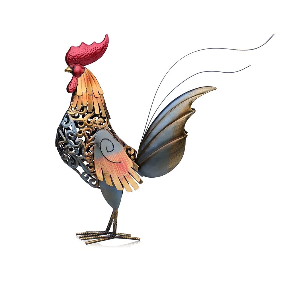 LIHDESTB Handcrafted Metal Rooster Sculpture - Iron Artwork for Home Decor, Farmhouse & Garden Statue | Perfect for Living Room, Patio & Outdoor Decorations