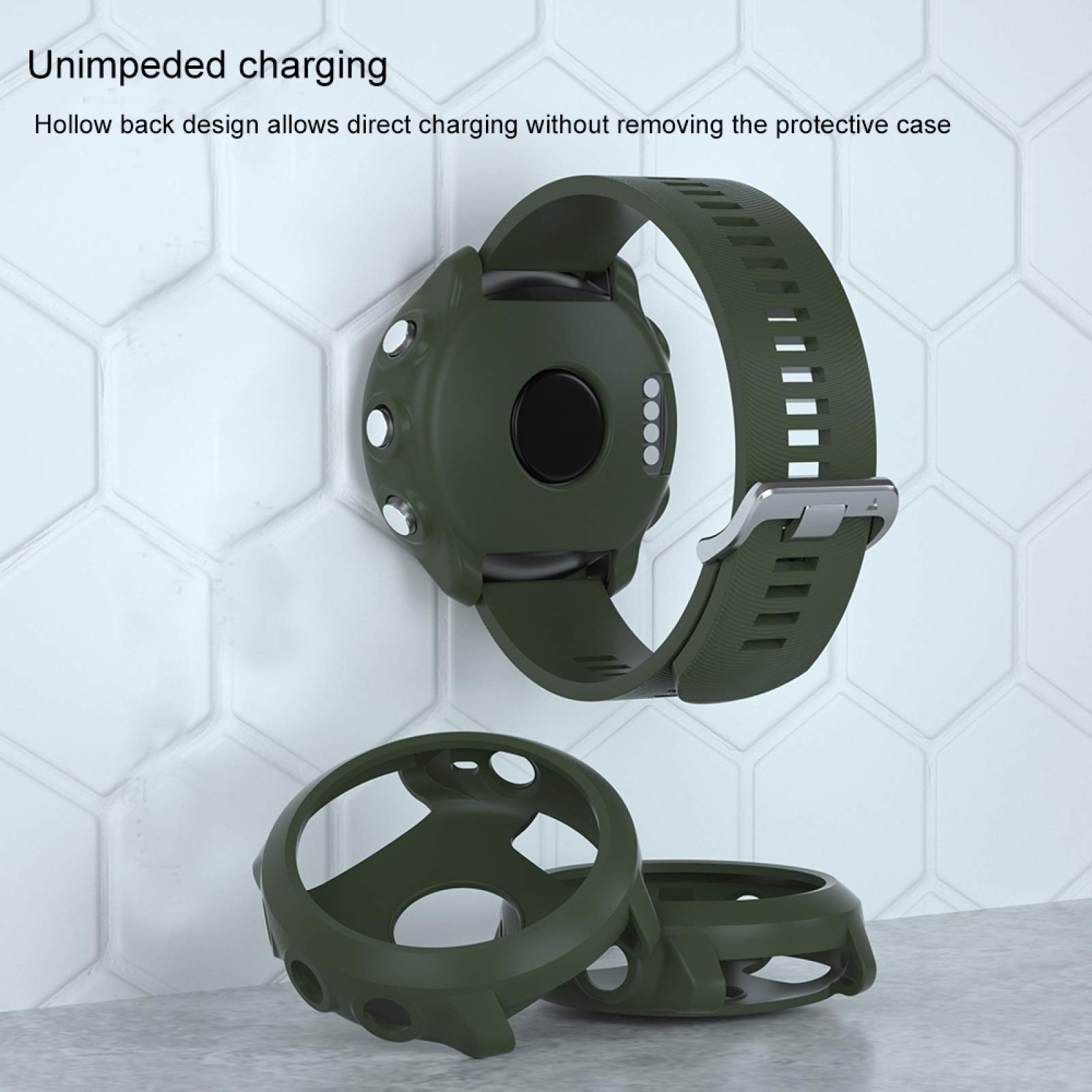 Garmin Forerunner 645 Smart Watch TPU Protective Case - Durable Army Green Cover for Running, Hiking & Outdoor Sports