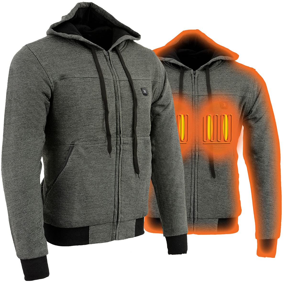 NexGen Heat MPM1713SET Rechargeable Heated Hoodie for Men - Grey Zipper Front Jacket with Battery Pack - Perfect for Winter, Outdoor Work & Cold Weather Activities