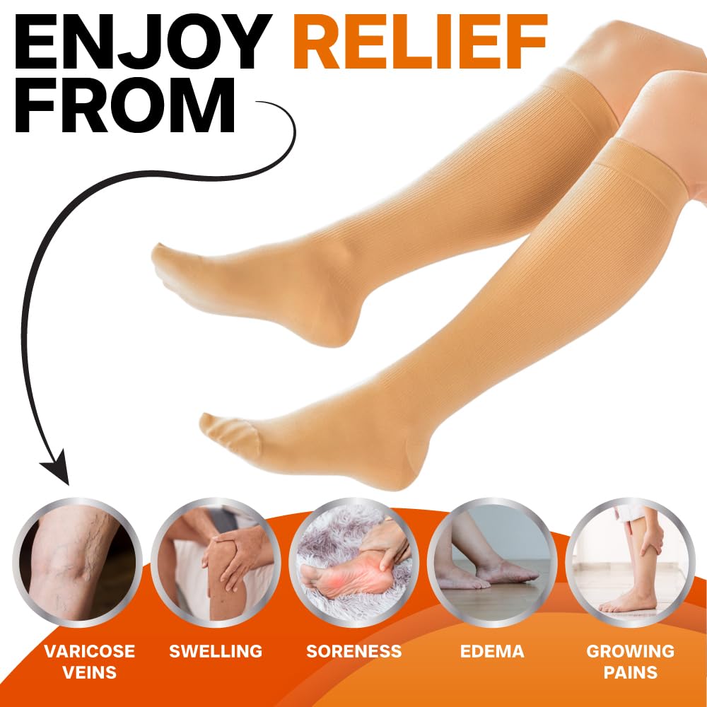 3 Pairs Knee High Compression Socks for Women & Men - Running & Travel