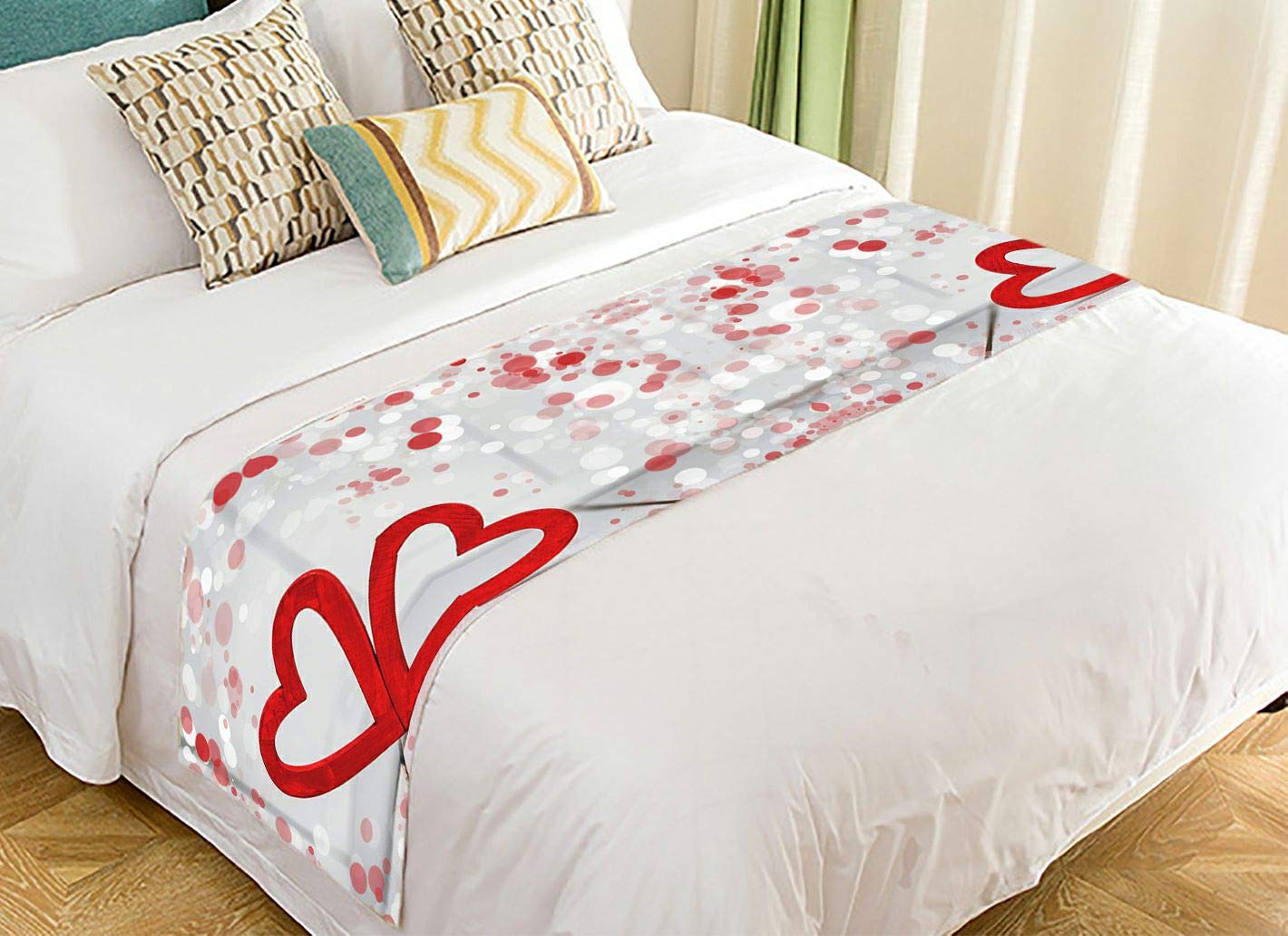 Valentine's Day Hearts White Wooden Bed Runner - 20x95 Inch Decorative Bed Scarf for Romantic Bedroom Decor | Perfect for Weddings, Anniversaries & Love-Themed Home Styling