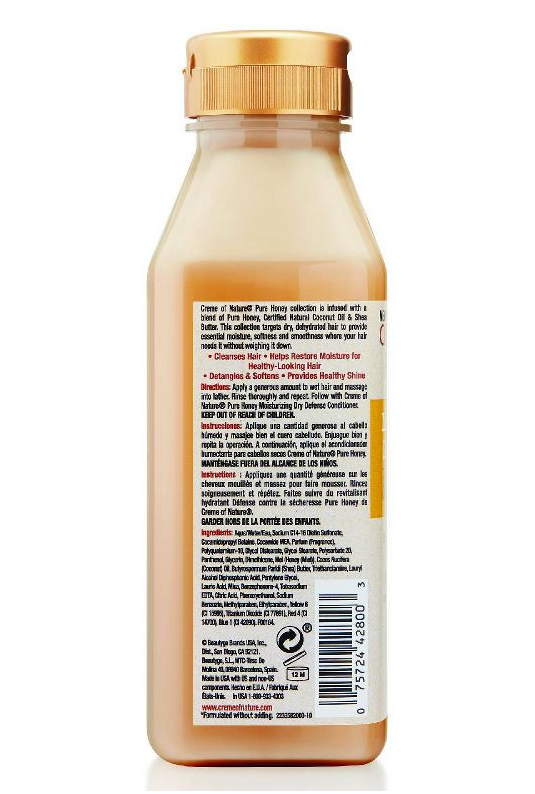 Creme of Nature Pure Honey Moisturizing Dry Defense Shampoo for Natural Hair - 12 fl oz Hydrating & Nourishing Formula - Perfect for Dry, Damaged & Curly Hair Care at Home or Salon