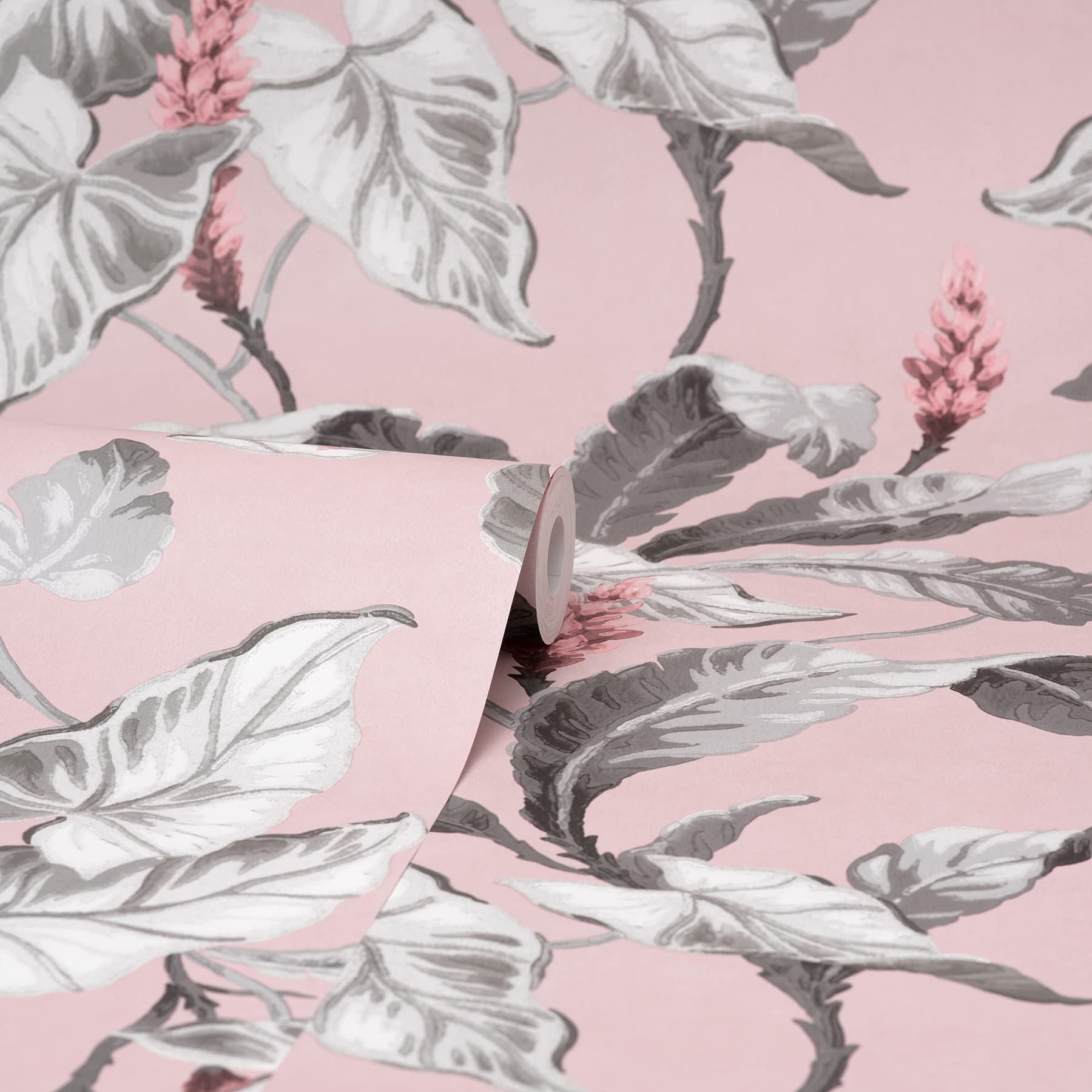 Brewster Home Fashions Meridian Parade Pink Tropical Leaves Wallpaper - Self-Adhesive Peel & Stick Wallpaper for Bedroom, Bathroom, Nursery Decor - Waterproof & Removable Tropical Leaf Design