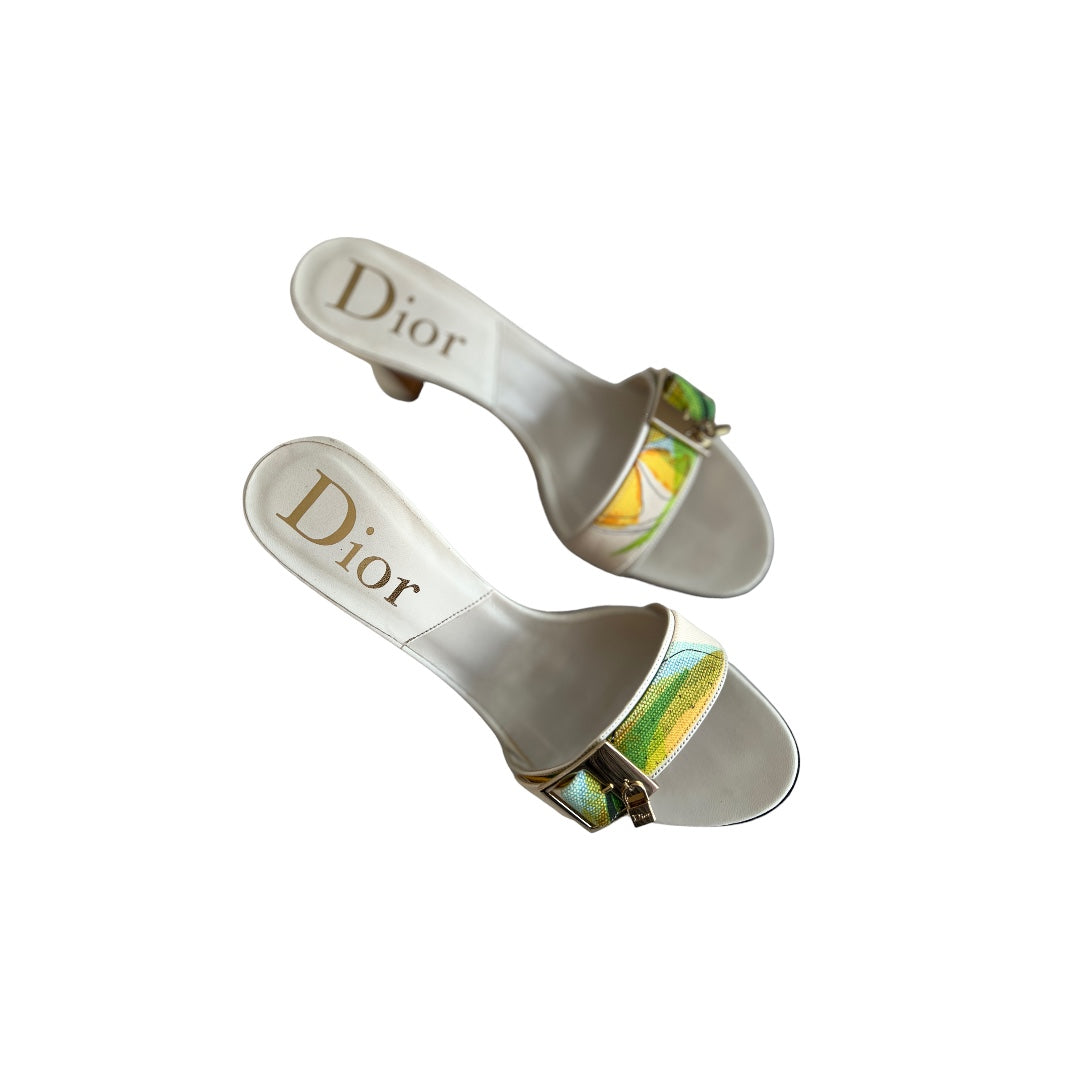 Vintage Dior Size 7 High Heel Slippers - Elegant Luxury House Shoes for Women, Perfect for Bridal Showers, Date Nights & Special Occasions