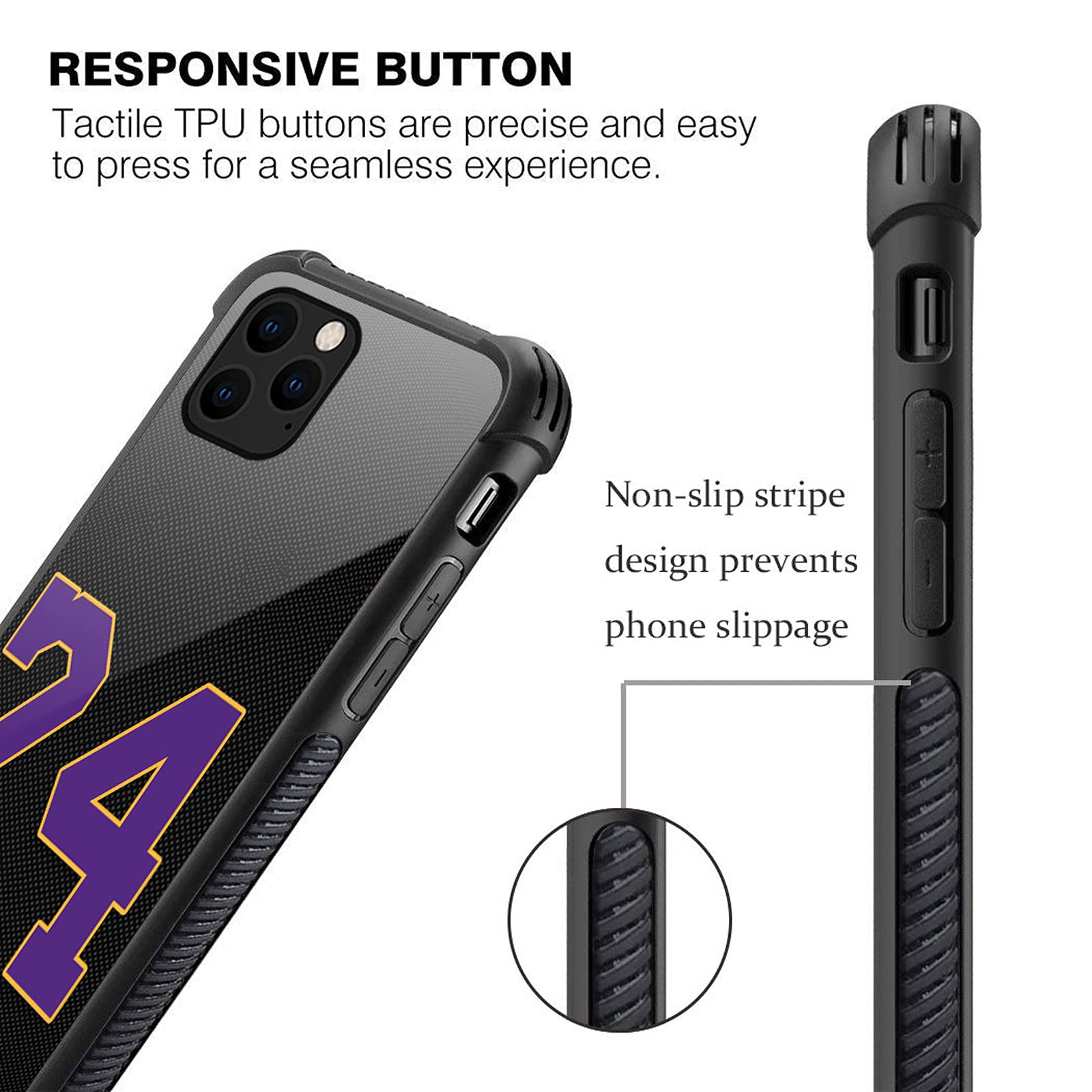 Shockproof Anti-Scratch Hard PC Back Case for iPhone 13 Mini - Black 24 Jersey Purple Yellow Amazing Pattern Design | Durable Protection for Everyday Use, Travel & Outdoor Activities