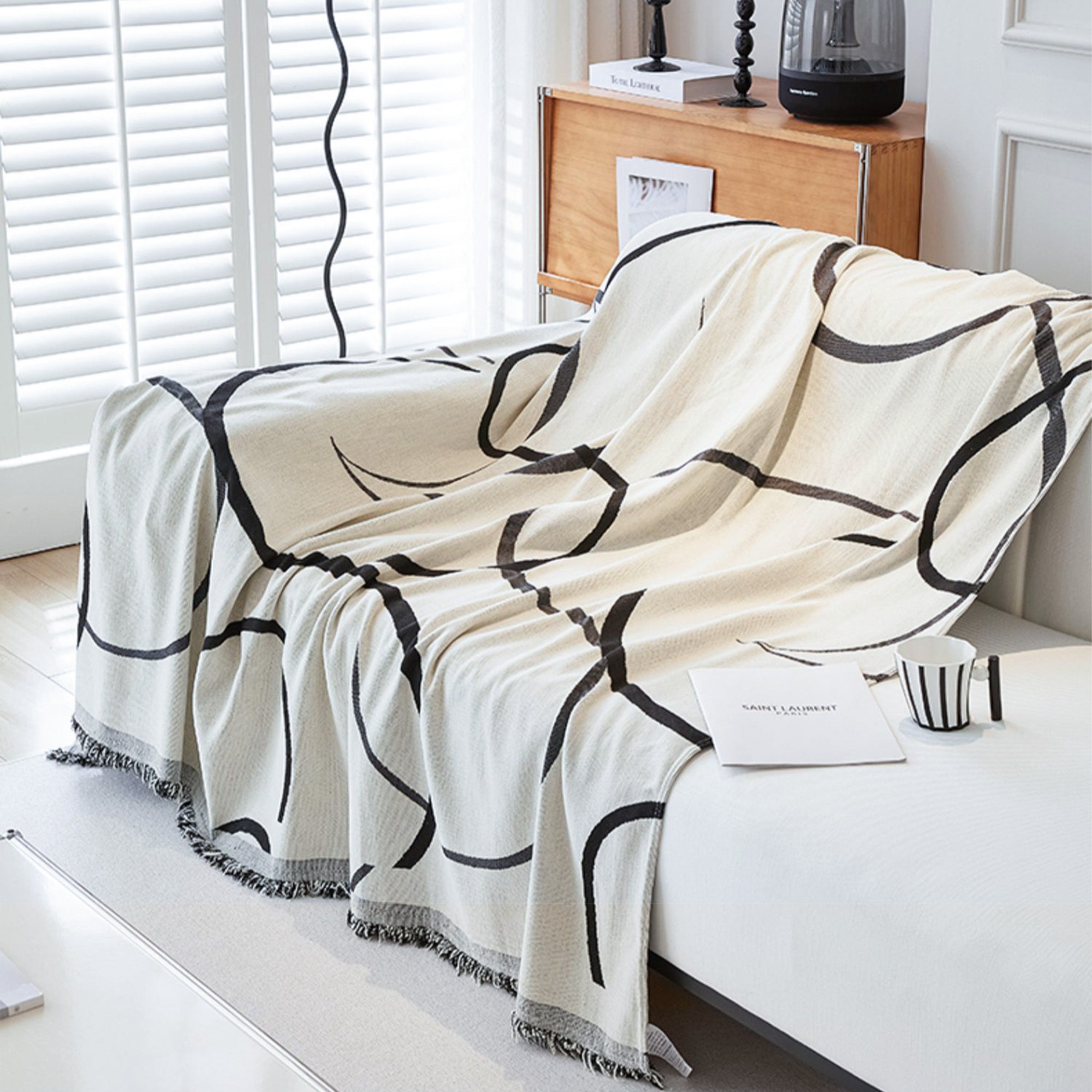 Stylish Curve Patterned Sofa Cover - Stretchable Couch Slipcover for Living Room, Home Decor & Protection - Perfect for Pets, Kids & Everyday Use