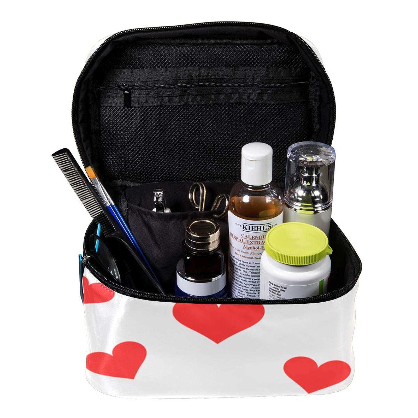Heart Pattern Travel Makeup Bag - Large Cosmetic Organizer for Women | Perfect for Vacation & Daily Use