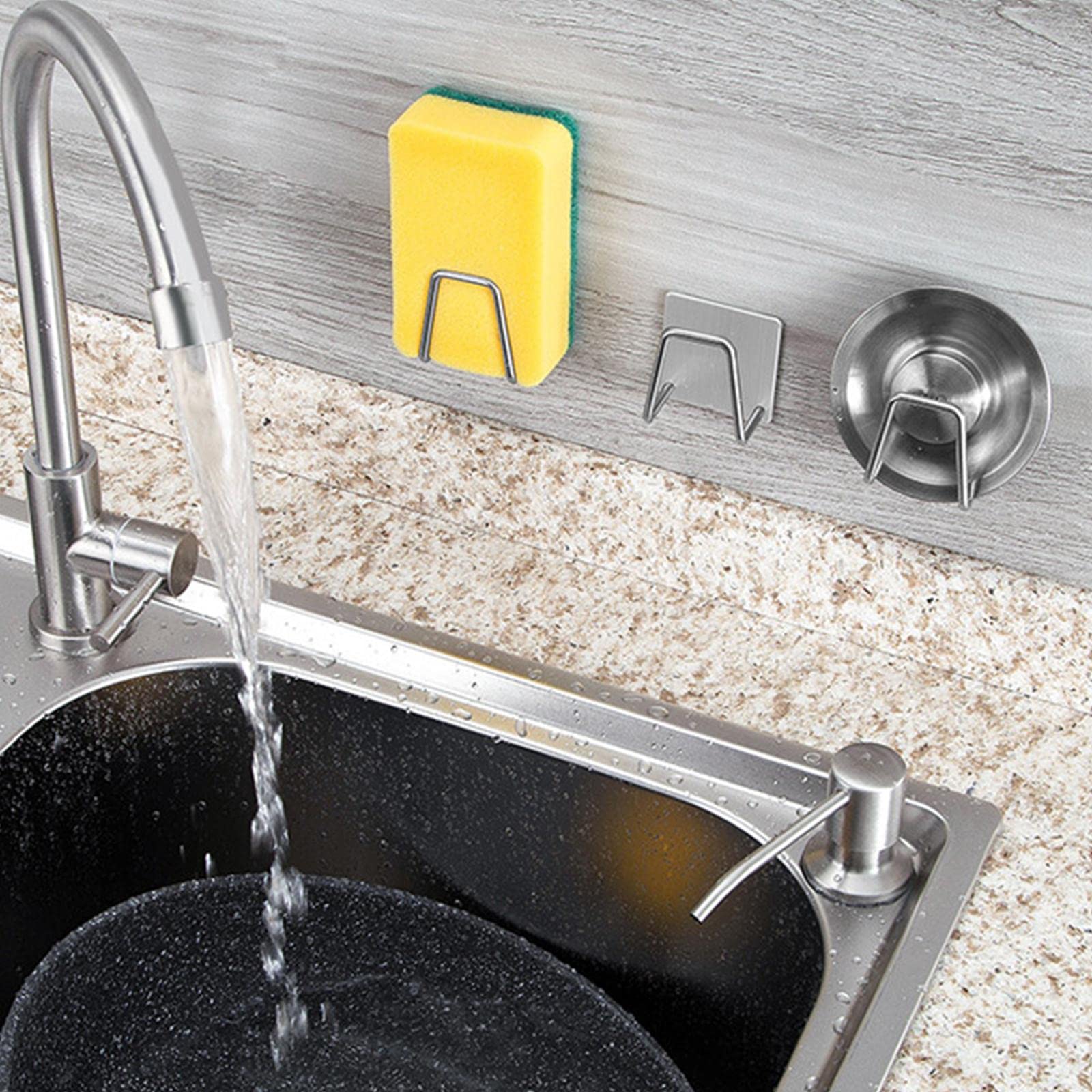 Stainless Steel Sponge Holder for Kitchen Sink - Self-Adhesive Wall Mounted Sponge & Scrubber Organizer with Drain Drying Rack | Perfect for Keeping Kitchen Sink Area Clean and Organized