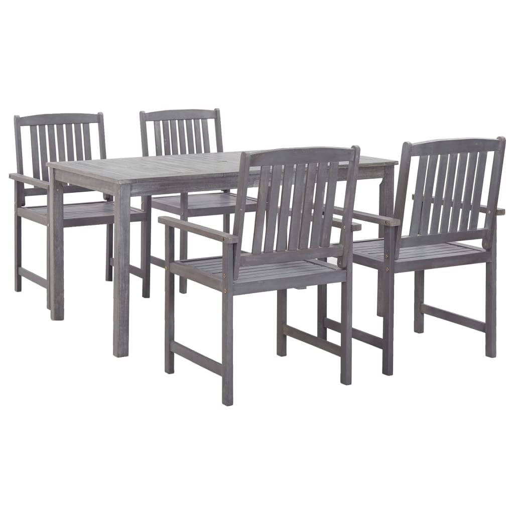 5-Piece Acacia Wood Patio Dining Set with Table & 4 Chairs - Durable Gray Outdoor Furniture for Garden, Backyard, and Poolside Relaxation