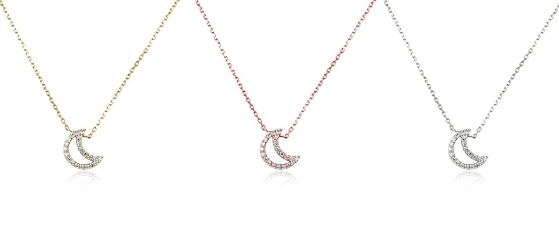 0.20tcw Natural Diamond Moon Crescent Pendant Necklace in 14K Gold - Elegant Cable Chain for Women's Everyday Wear & Special Occasions