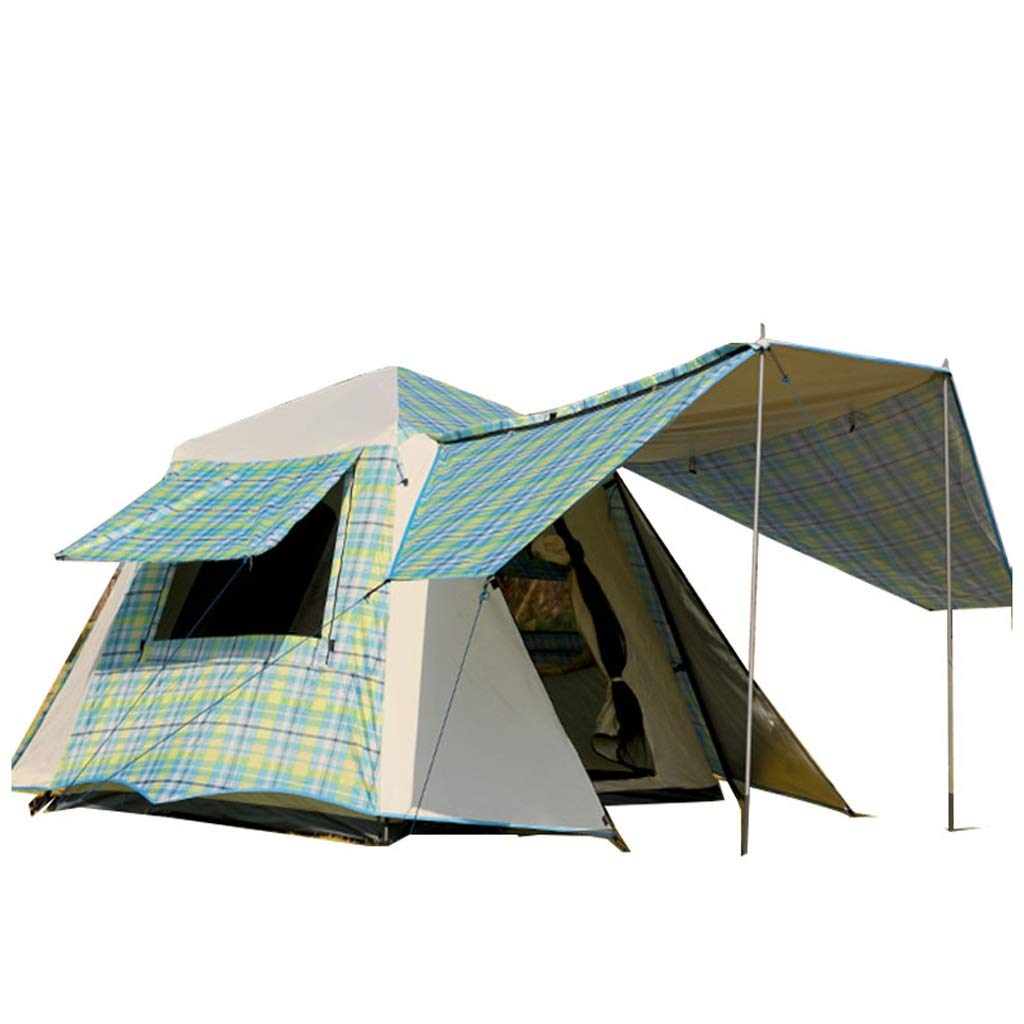 4 Person Automatic Pop-Up Camping Tent with Sun Protection & Waterproof Coating - Instant Setup Family Hiking Tent for Outdoor Adventures (Green Plaid Design) | Perfect for Camping, Beach Trips, and Backyard Gatherings