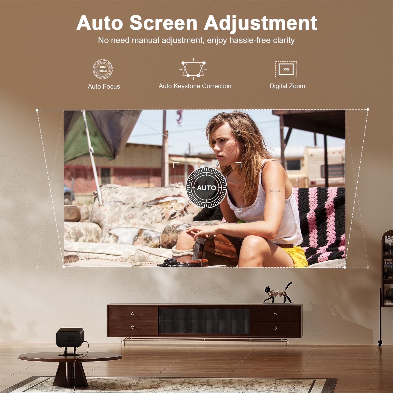 XuanPad 4K Android Mini Projector with Auto Focus, WiFi & Bluetooth - 1080P Portable Projector with 210° Rotatable Stand, Built-in 8000+ Apps, Dust Removal & Cooling System | Perfect for Home Theater, Outdoor Movies, Office Presentations & Gaming