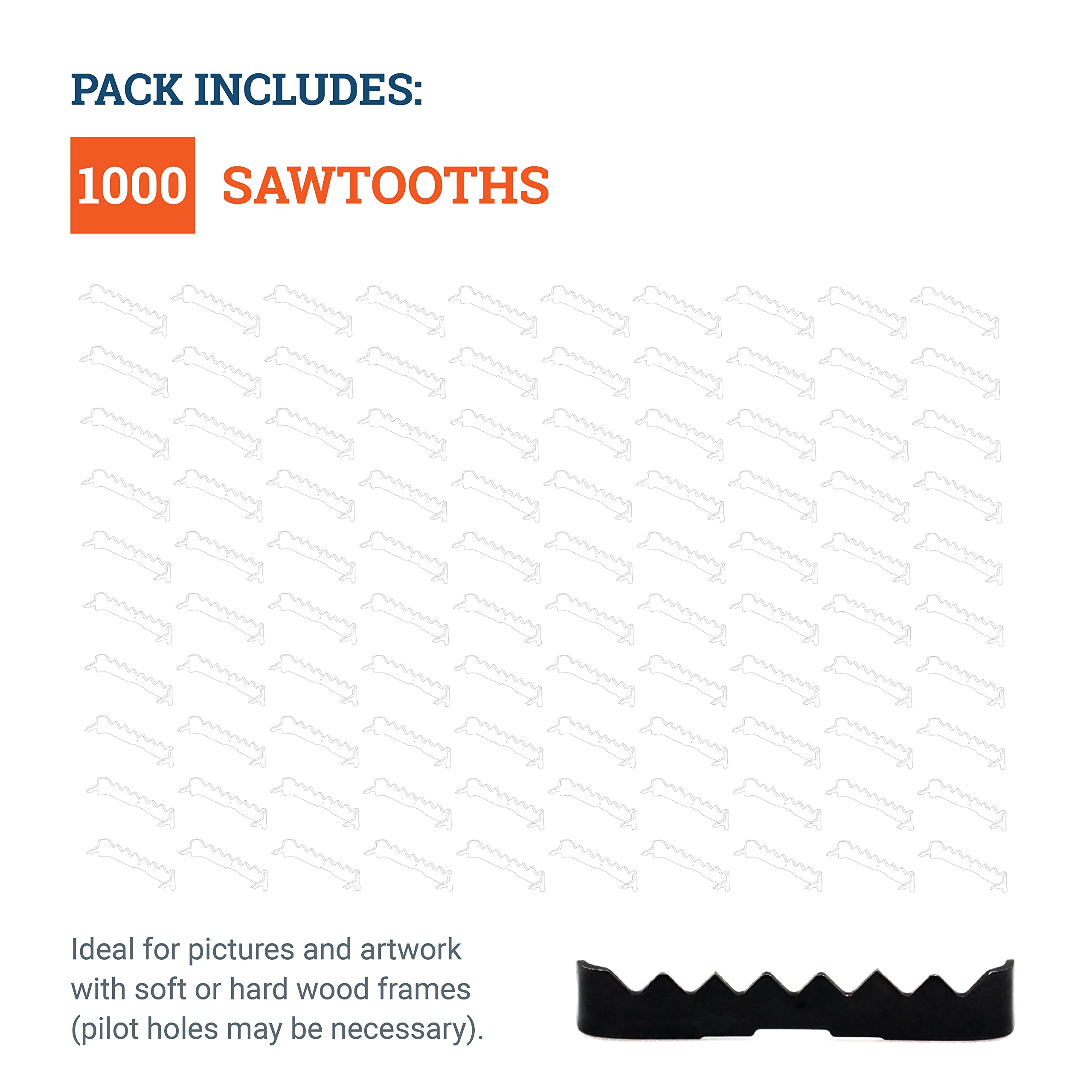 Bulk Sawtooth Picture Hangers - 1000 Pack Heavy Duty No-Nail Hooks (1 3/4 Inch) - Black Picture Frame Hangers for Wall Art, Mirrors & Photo Displays - Secure Hanging Solution for Home & Office Decor