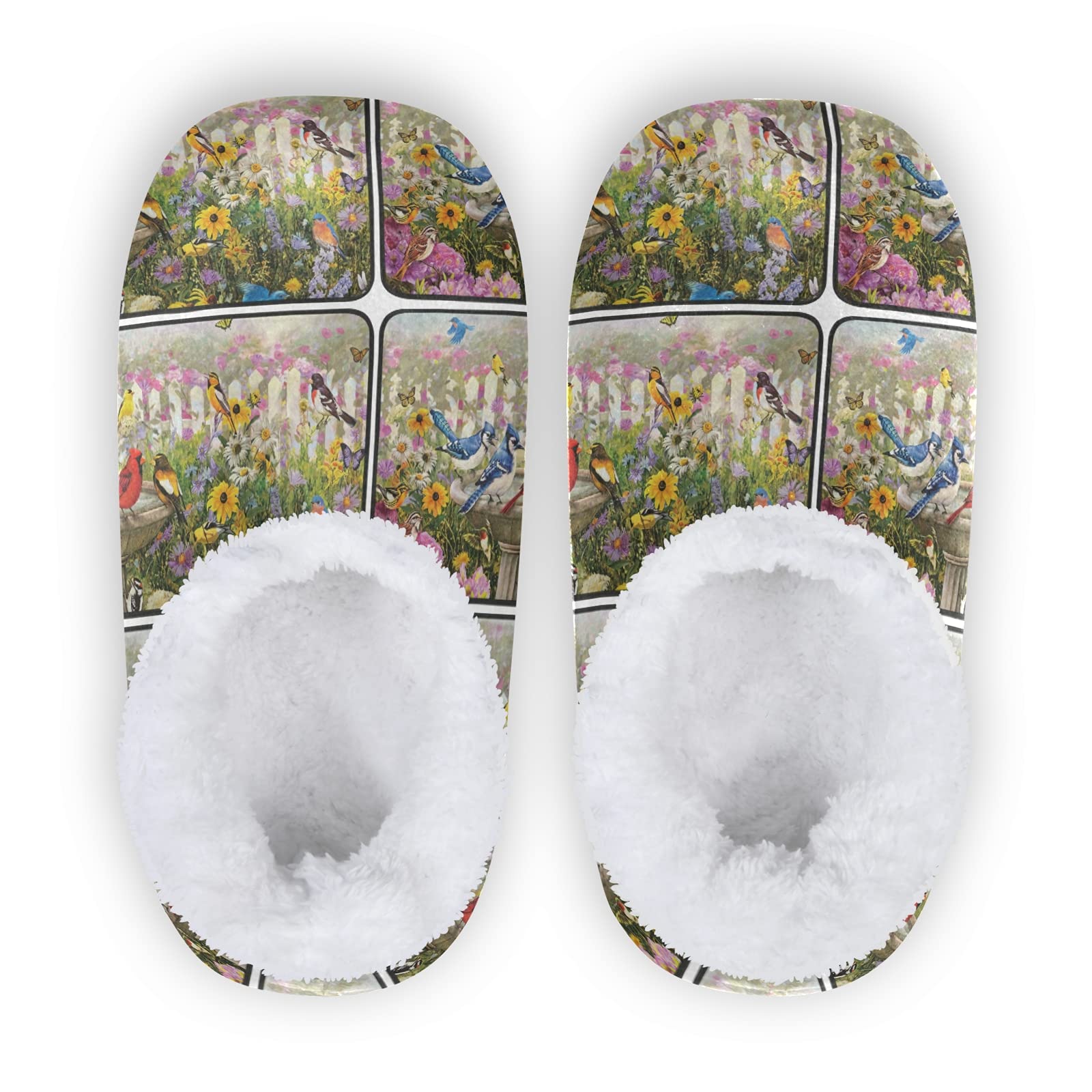 Cozy Fleece House Slippers for Women & Men - Winter Warm Spring Butterfly Bird Design Indoor/Outdoor Comfort - Perfect for Home, Office & Relaxation