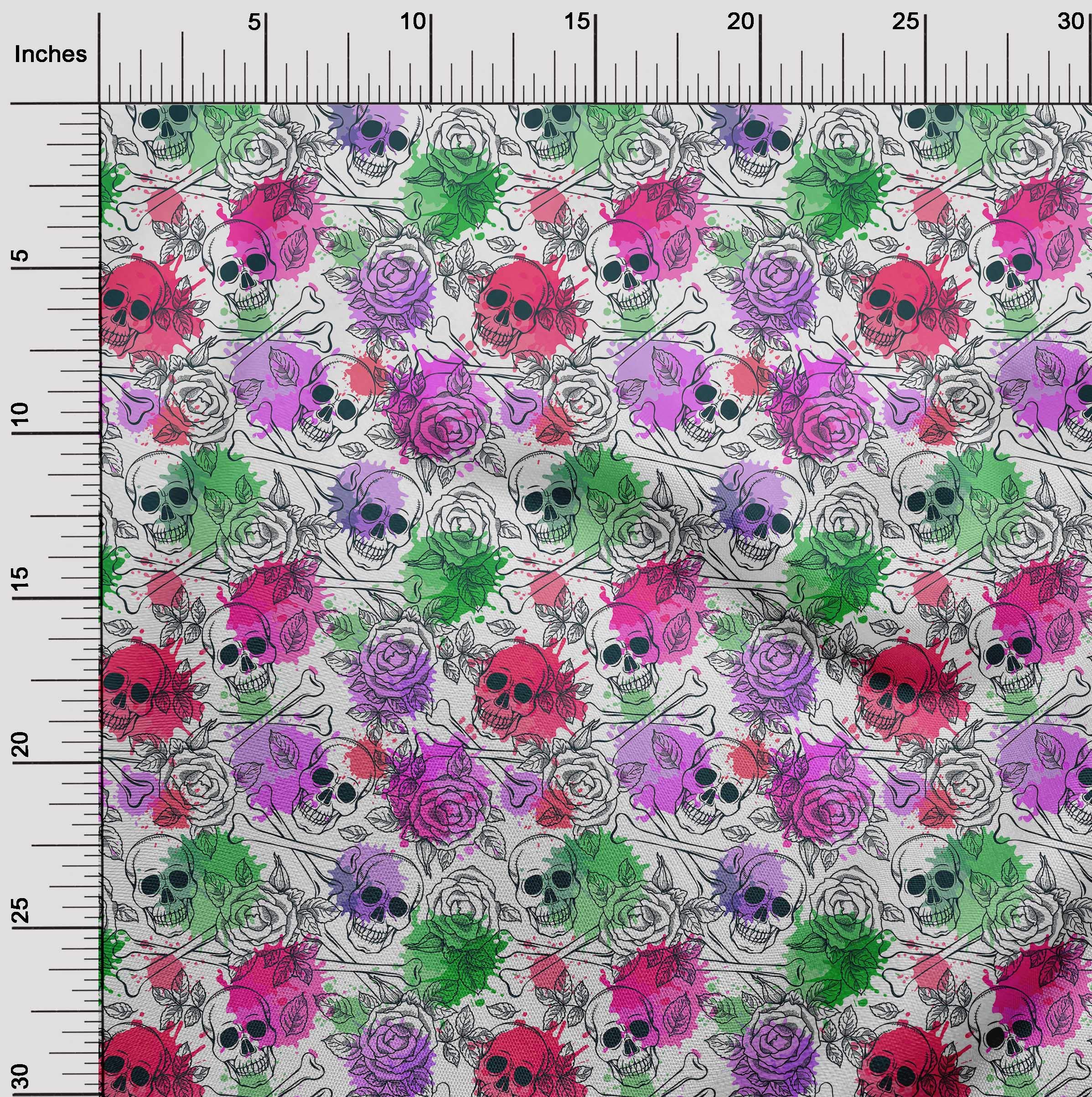 oneOone Cotton Cambric Pink Floral & Skull Print Fabric by The Yard - 56 Inch Wide Dress Material for DIY Clothing, Quilting, and Home Decor Projects