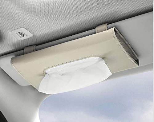 Premium Car Tissue Holder & Mask Bracket - PU Leather Sun Visor Tissue Box Organizer for Car Accessories - Perfect for Visor & Seat Back Storage (Beige) | Ideal for Road Trips, Daily Commutes & Family Travel