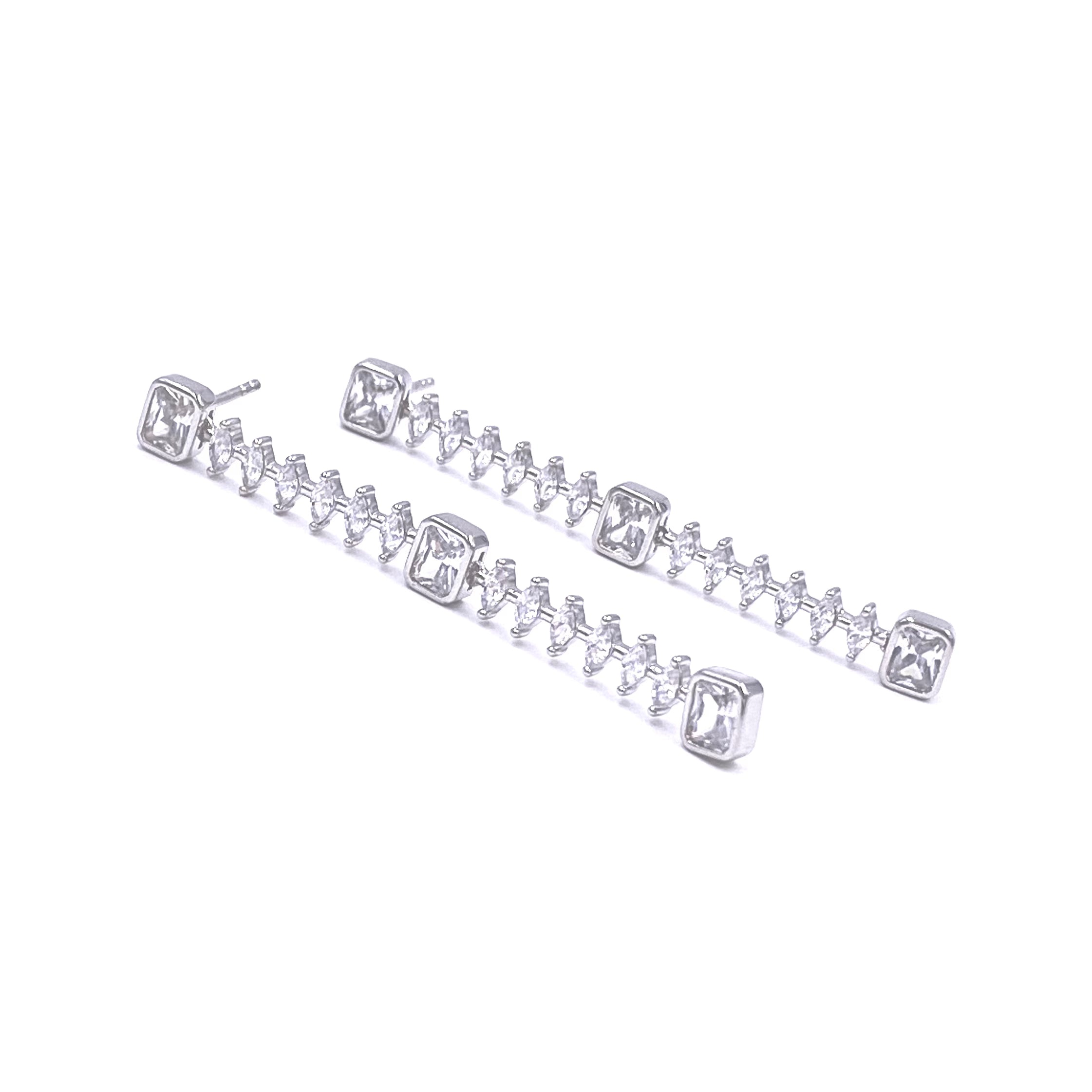 Ashley Gold Sterling Silver Princess Cut CZ & Assorted CZ Drop Earrings for Women - Elegant Dangle Earrings for Party, Wedding & Special Occasions