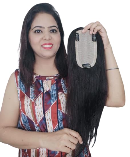 100% Human Hair Clip-In Topper 6x3.5 Silk Base - Straight Hair Crown Extension for Women (Natural Black, 20 Inches) - Perfect for Thinning Hair, Hair Loss & Volumizing Hairstyles