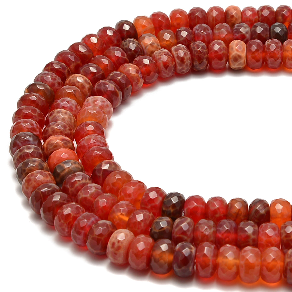 Burnt Orange Fire Agate Faceted Rondelle Beads (5x8mm, 6x10mm) - 15.5 Inch Strand for Jewelry Making, DIY Crafts, and Healing Crystal Bracelets