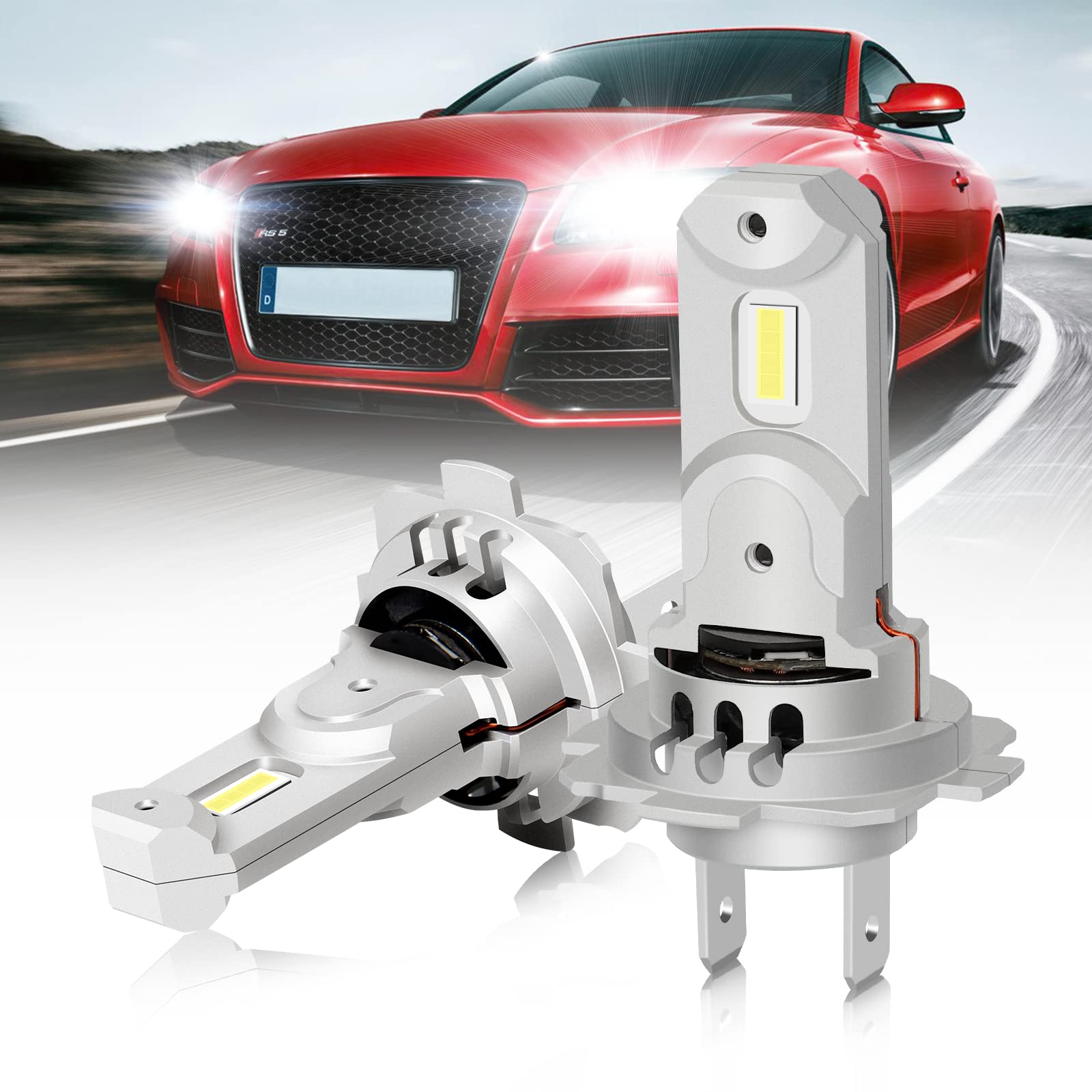 2PC Pack H7 LED Headlight Bulbs - 42W 8400LM 6500K Cool White - Plug & Play Replacement for Halogen Bulbs - Compact 1:1 Design with Built-in Cooling Fan - Perfect for Night Driving, Foggy Conditions & Off-Road Adventures