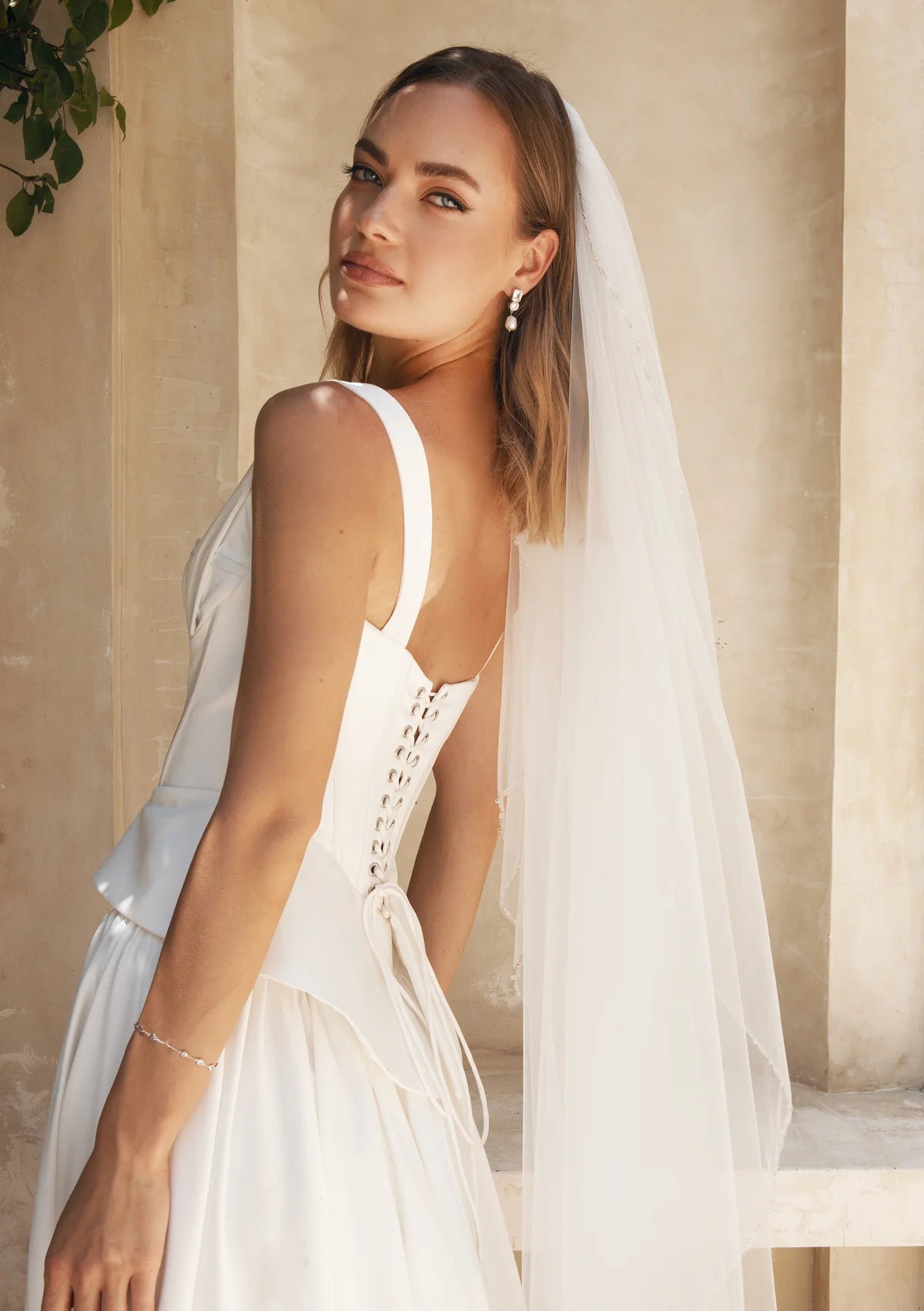 Lola Knight Ivory Beaded Wedding Veil with Elegant River Design - Perfect for Bridal Ceremonies, Photos & Special Occasions