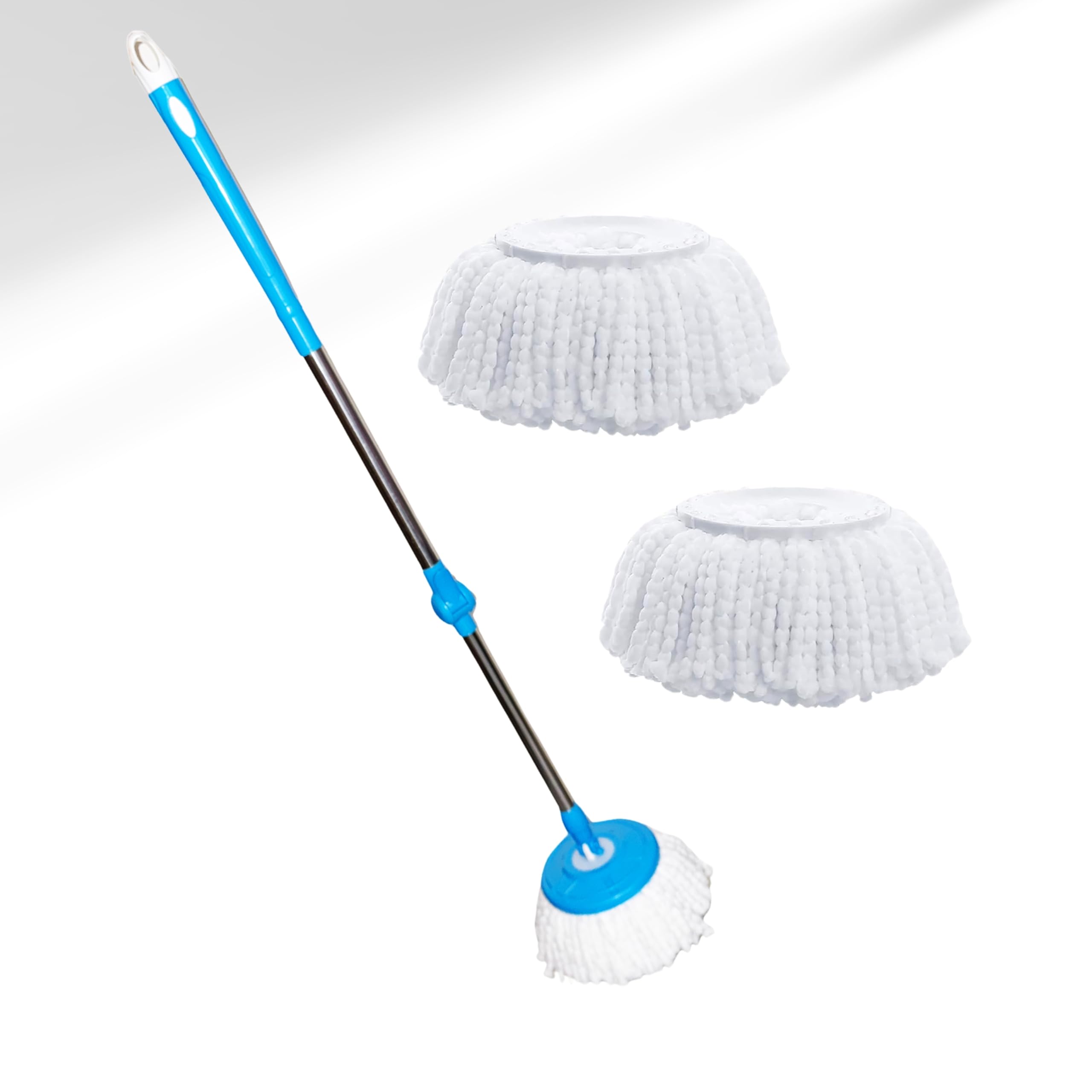ADIMAC Heavy Duty 360 Degree Rotating Mop Stick - Stainless Steel & Plastic Mop Rod with 3 Refill Pads for Floor Cleaning | Perfect for Home, Office, Kitchen, Bathroom & Hard Surface Floors