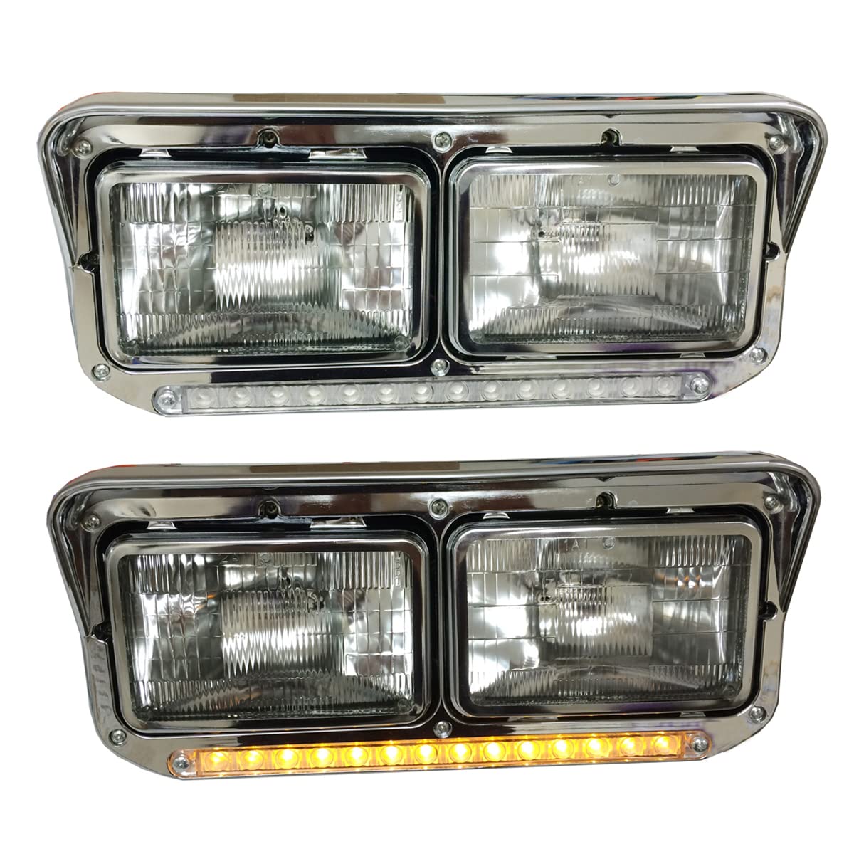 Clear/Amber LED Headlight with Chrome Trim - Compatible with Kenworth, Peterbilt, Freightliner & Western Star Trucks | Durable Replacement for Day/Night Driving & Enhanced Road Visibility