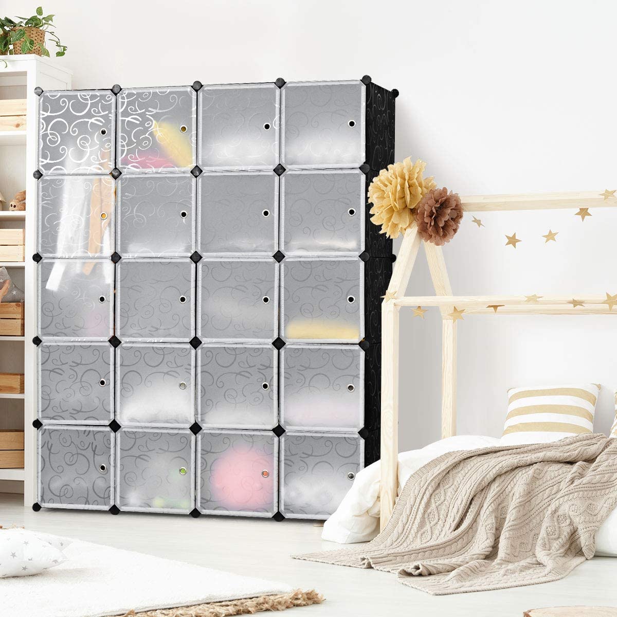 GRAFFY 20-Cube Storage Organizer with Doors - DIY Modular Closet Shelf Unit for Clothes, Toys & Home Organization - Perfect for Bedroom, Living Room, Office & Dorm Storage Solutions