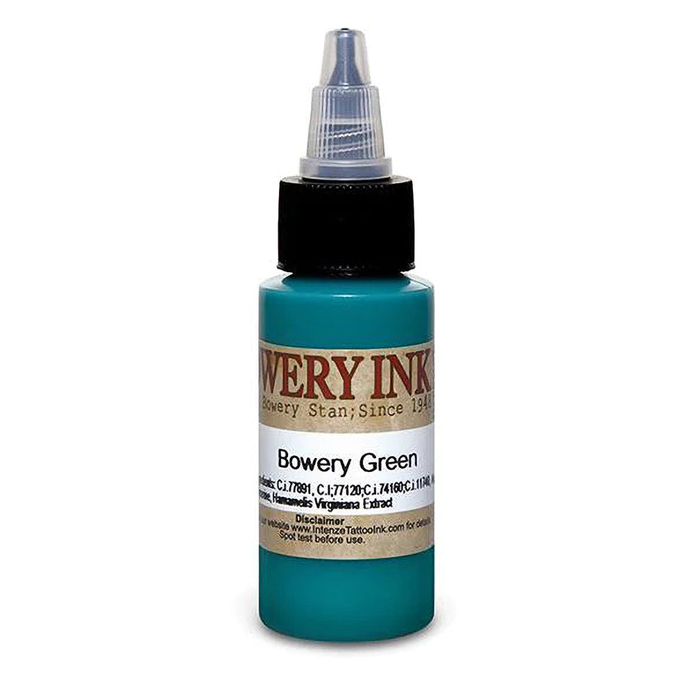 Premium Green Intenze Tattoo Ink - Bowery Artist Series - 1oz Bottle for Professional Tattoo Artists - Perfect for Sleeves, Fine Line & Color Work