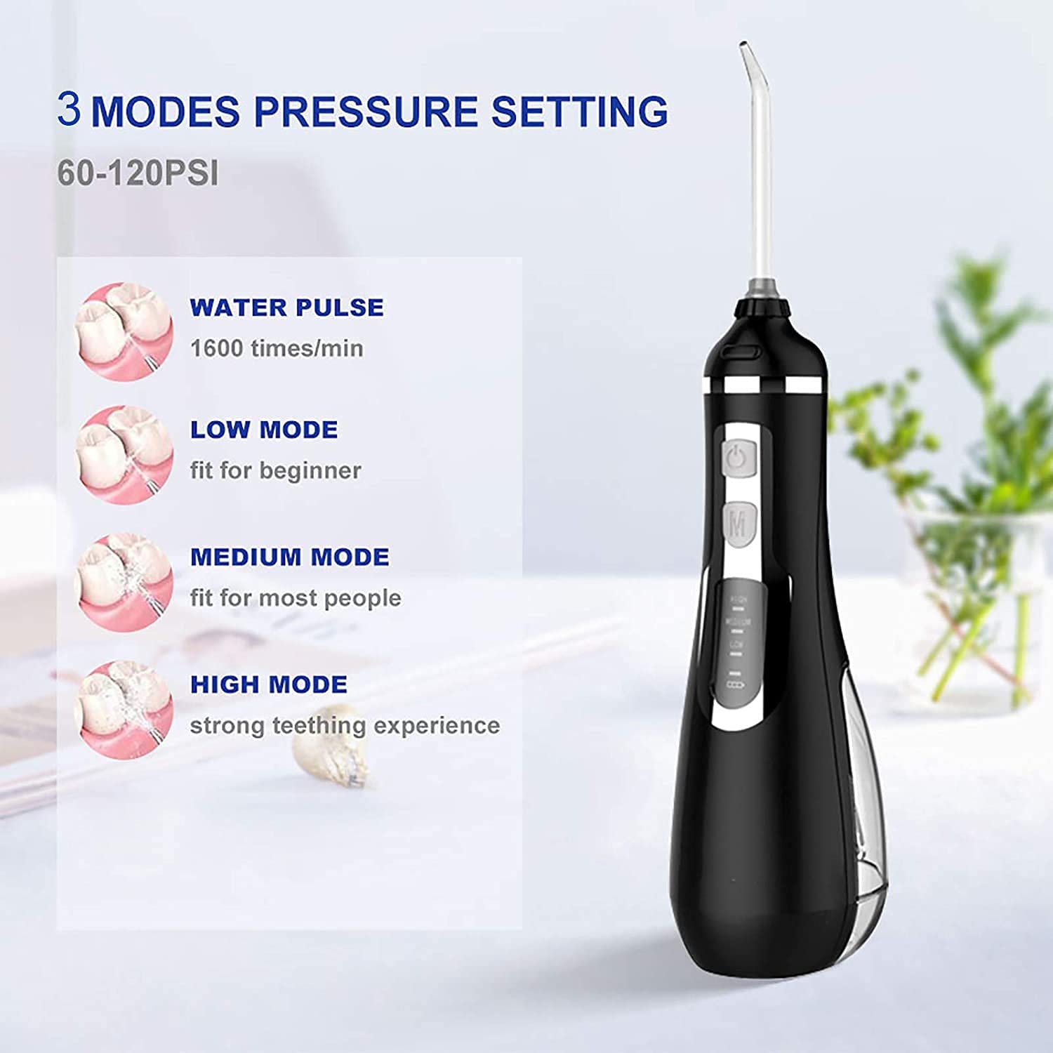 Portable Water Flosser for Teeth Cleaning - Rechargeable Dental Oral Irrigator with 3 Modes, 4 Jet Tips & 200ml Detachable Tank - Waterproof Teeth Cleaner for Home, Travel & Daily Oral Care (White)