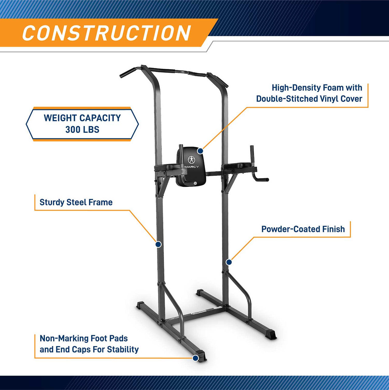 Marcy Power Tower TC 3515 - Adjustable Dip Station for Home Gym, Pull Up Bar & Push Up Stand - Perfect for Strength Training & Bodyweight Exercises at Home