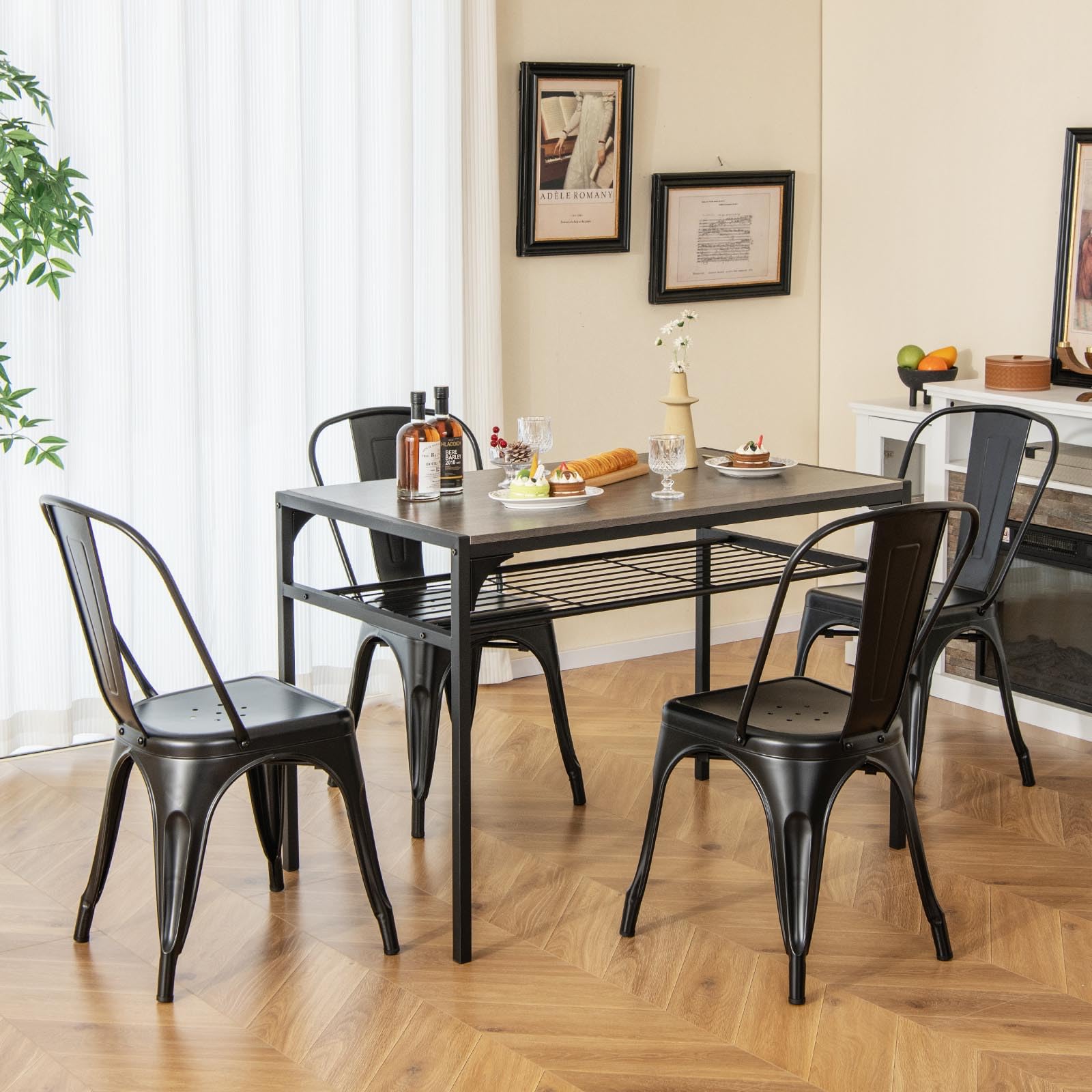 RELAX4LIFE 4-Pack Stackable Metal Dining Chairs with Detachable Backrest & Rubber Feet - Indoor Outdoor Kitchen, Cafe, Restaurant & Patio Use - Black Armless Bar Stools Set for Home & Commercial Spaces