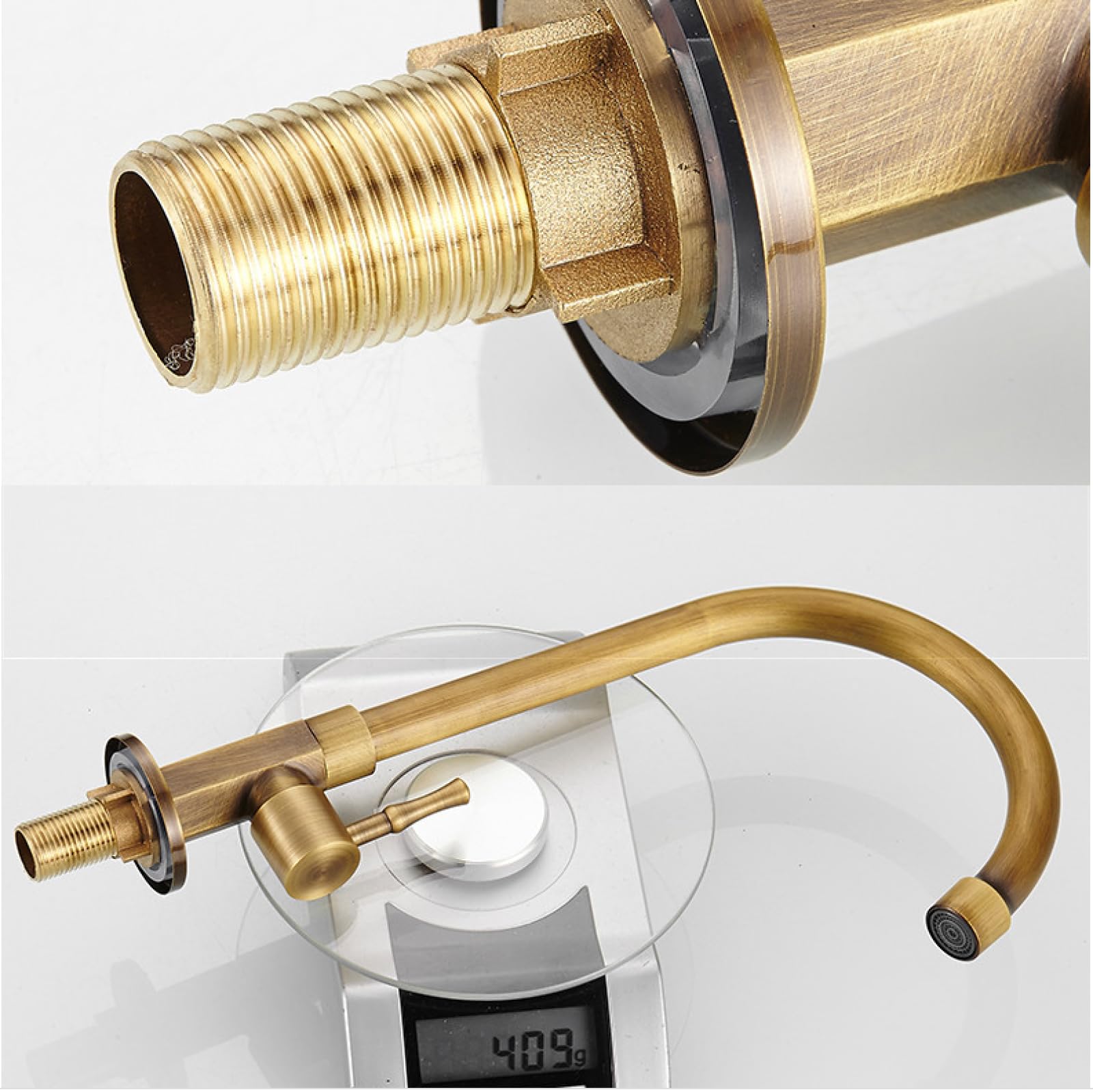1-Piece Classic Brass Single Lever Cold Water Kitchen Sink Faucet with Goose Neck Spout - Perfect for Outdoor Use, RV, and Camping