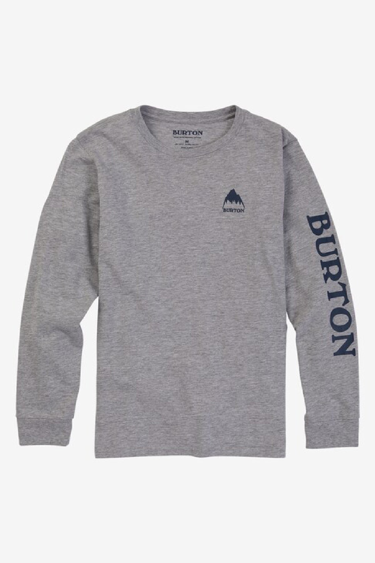 Burton Elite Long Sleeve Kids T-Shirt - Soft Cotton Gray Heather Tee for Boys & Girls - Perfect for School, Playdates & Outdoor Adventures