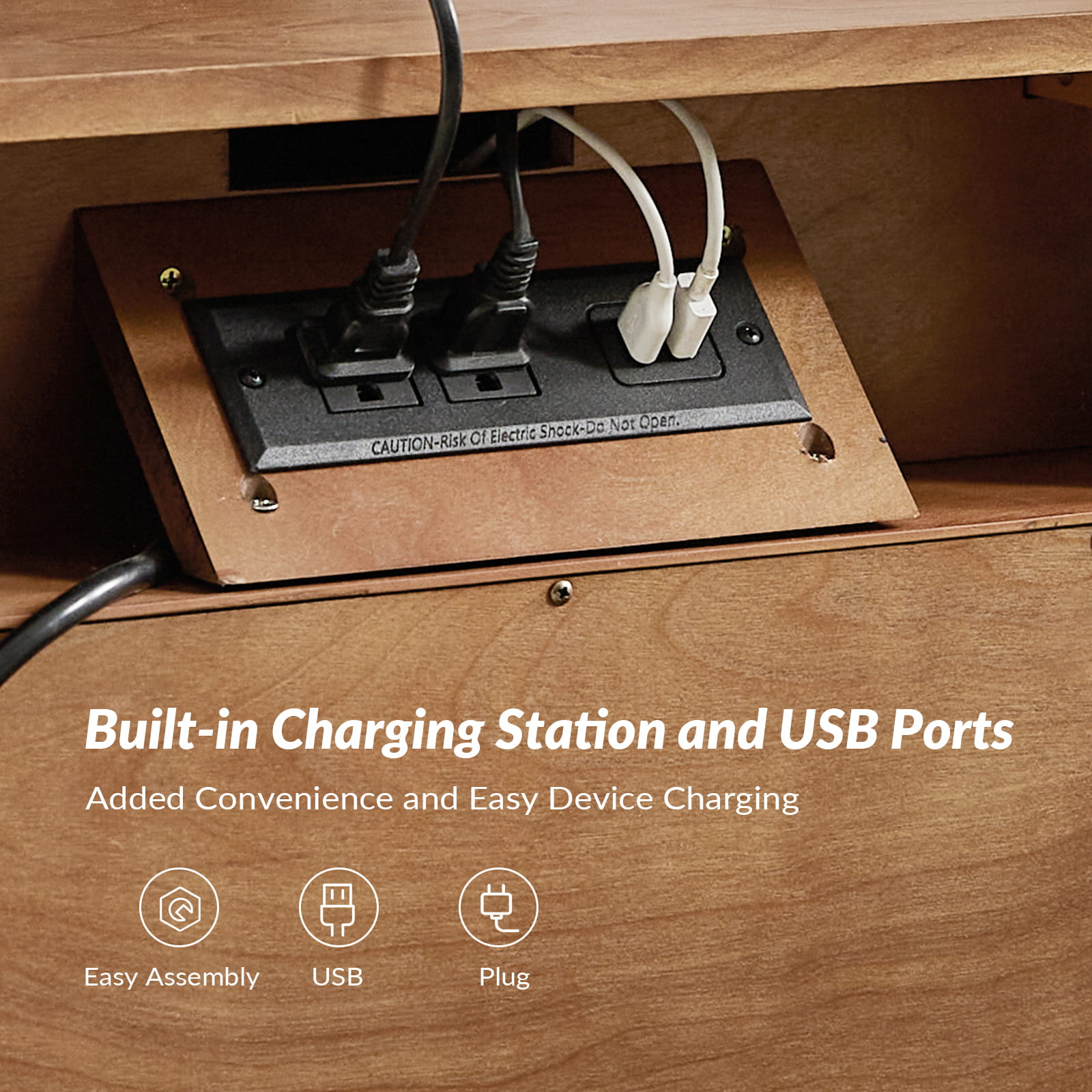 Galatea 3-Drawer Nightstand with USB Charging Ports & Power Outlets - Modern Bedside Table with Storage for Bedroom, Living Room or Office