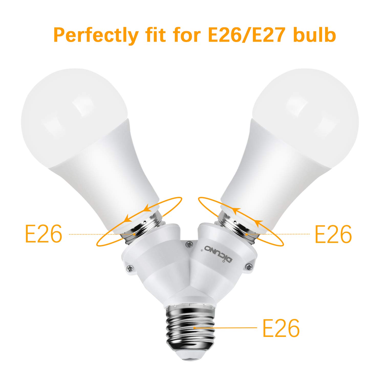 DiCUNO 2-in-1 E26 Socket Splitter Adapter - Convert 1 Socket to 2 Bulbs, Y-Shaped Medium Base Lamp Holder, 200W Max & 165℃ Heat Resistant - Perfect for Bedroom, Living Room & Office Lighting (2-Pack)