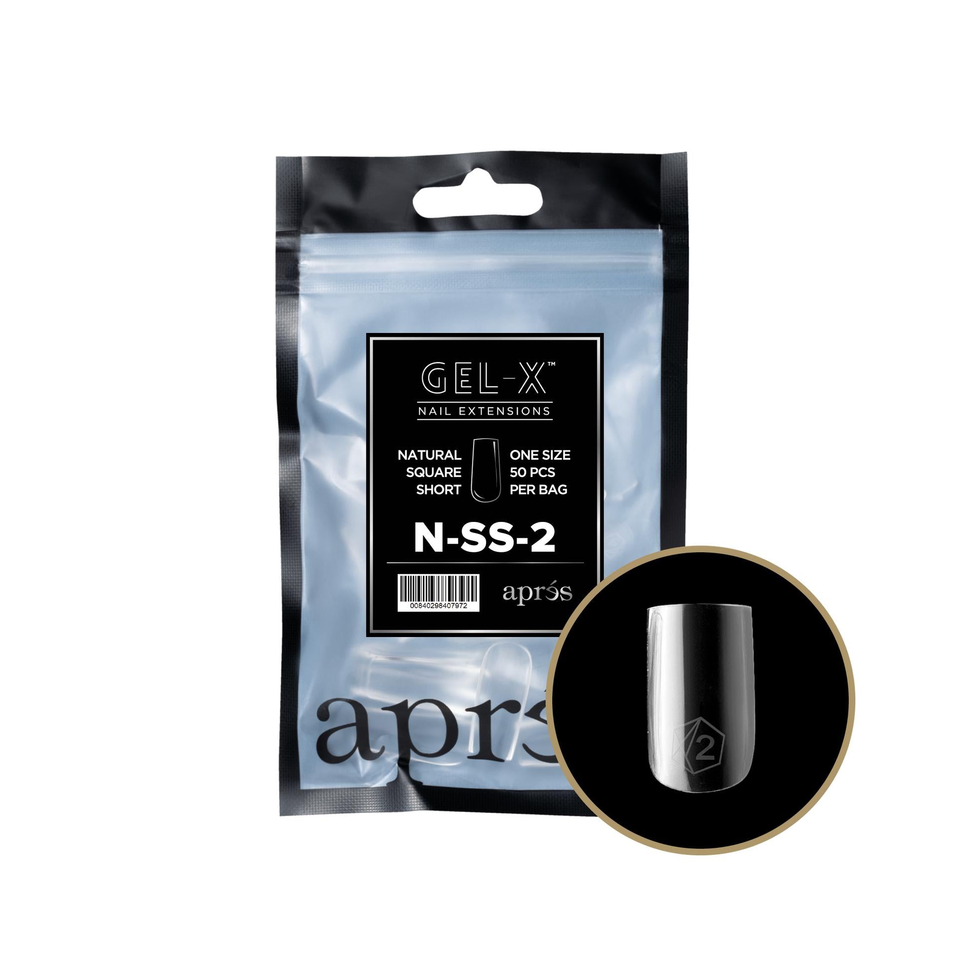 Apres Gel X 2.0 Refill Bags - Natural Square Short Size 2 (50 Pcs) | Professional Nail Extension Kit for Salon & Home Manicure