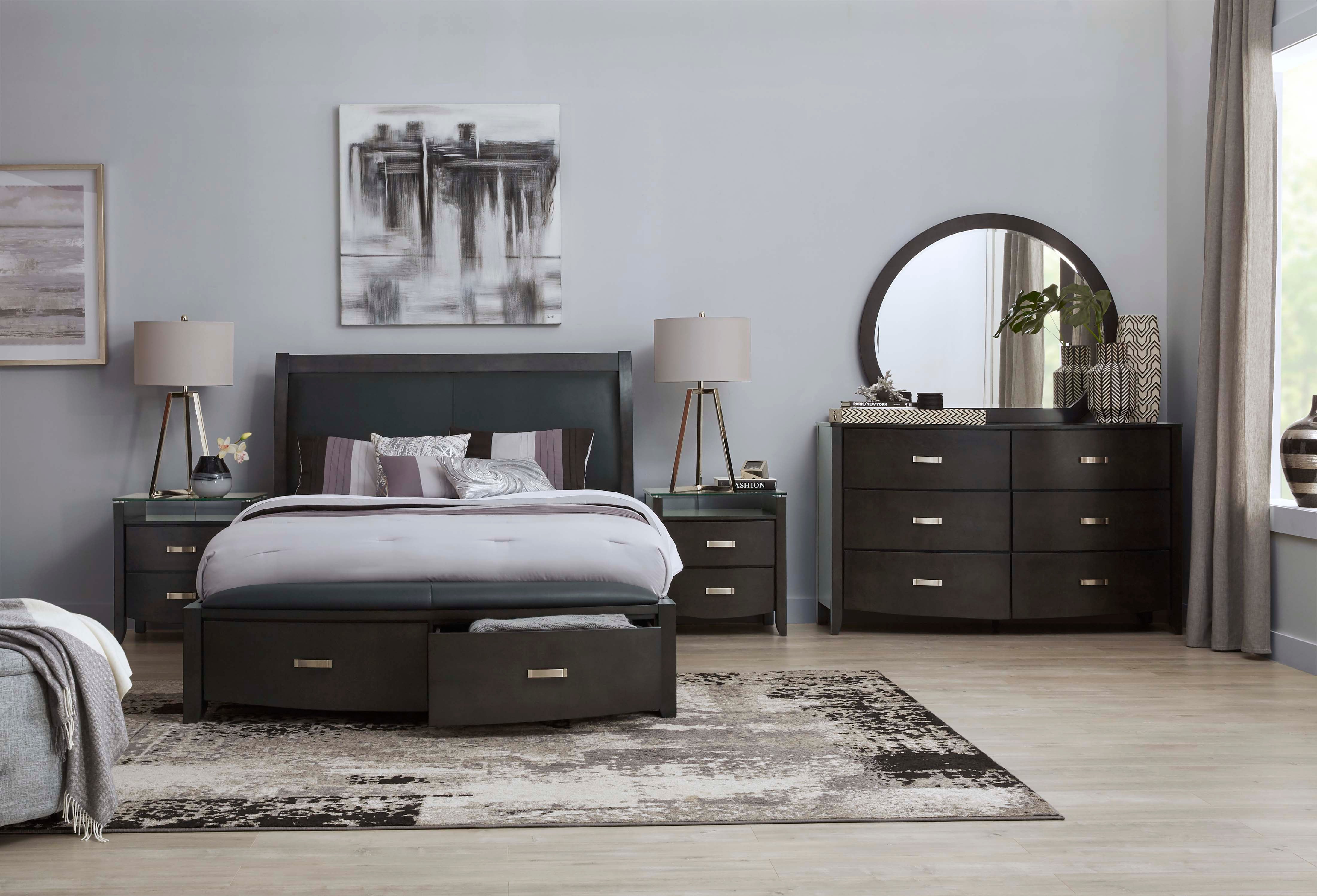 6-Piece Queen Bedroom Set with Storage - Charcoal Finish | Perfect for Small Spaces & Modern Bedroom Decor