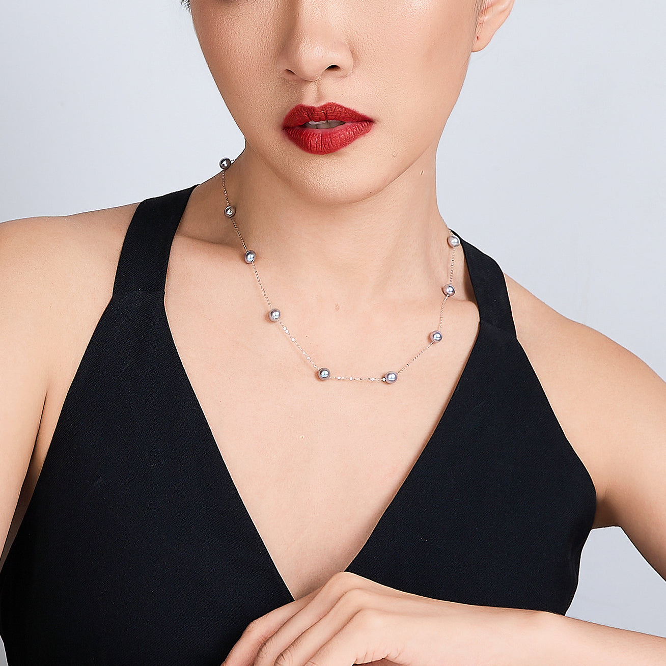 18K Solid Gold Silver Blue Akoya Pearl Necklace – Elegant Jewelry Gift for Women | Perfect for Weddings, Anniversaries & Special Occasions