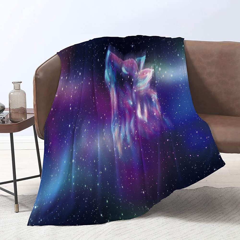 Super Soft Northern Sky Throw Blanket with Wolf & Aurora Design - 50x60 Inch Cozy Flannel Blanket for Bed, Couch, Camping - Perfect for Adults & Kids Gift, Home Decor, Winter Warmth