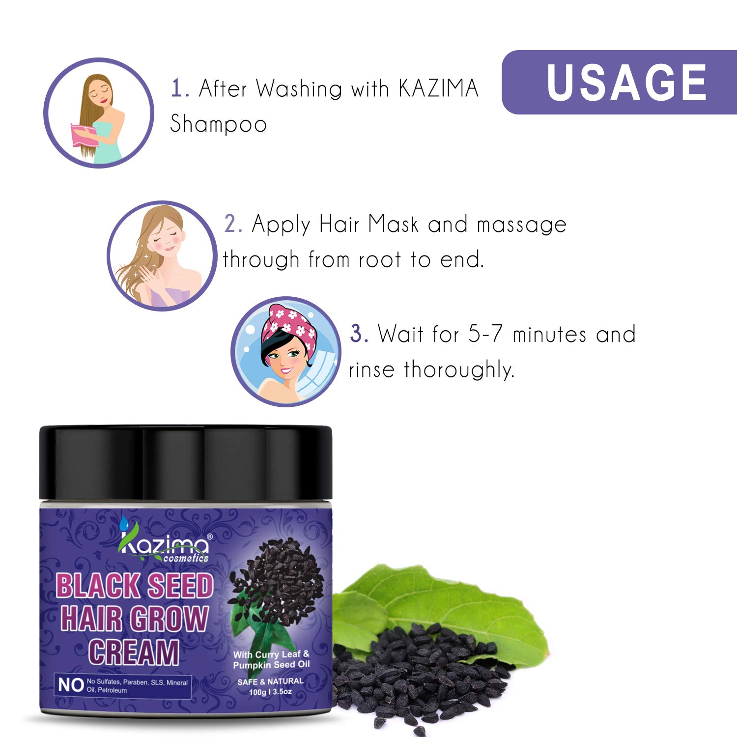 KAZIMA Black Seed Hair Growth Cream with Curry Leaf & Spikenard Oil - 100g | Natural Hair Loss Treatment for Men & Women | Promotes Thicker, Healthier Hair | Perfect for Daily Scalp Care & Styling Routine