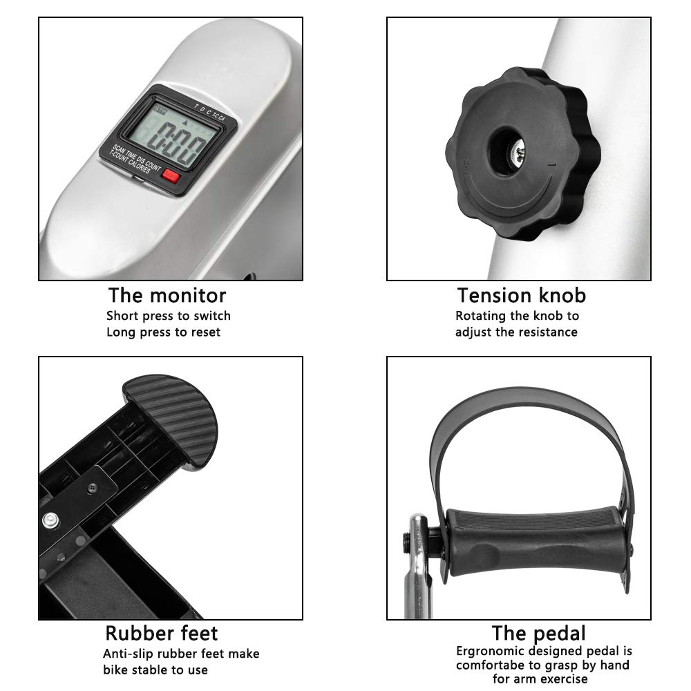 Under Desk Exercise Bike - Portable Mini Pedal Exerciser for Physical Therapy & Leg Workouts - Silver | Perfect for Office, Home & Rehab Use