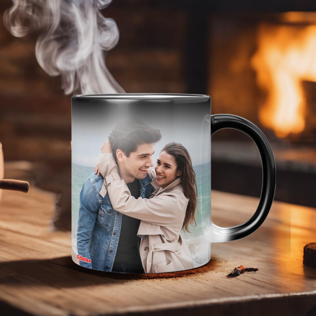 Personalized Custom Photo Quote Name Magic Mug - 325ml Black Ceramic Cup for Birthday, Valentine's Day, Anniversary Gifts | Great for Coffee, Tea & Hot Drinks | Perfect Gift for Girlfriend, Boyfriend, Wife, Husband