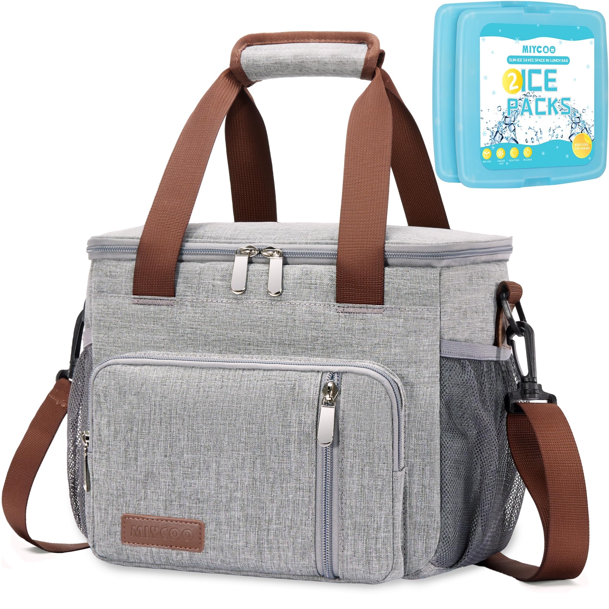 MIYCOO Insulated Lunch Bags for Women & Men - Large 12L Leakproof Soft Cooler Tote Bag (Grey) - Perfect for Work, School, Picnics & Outdoor Activities