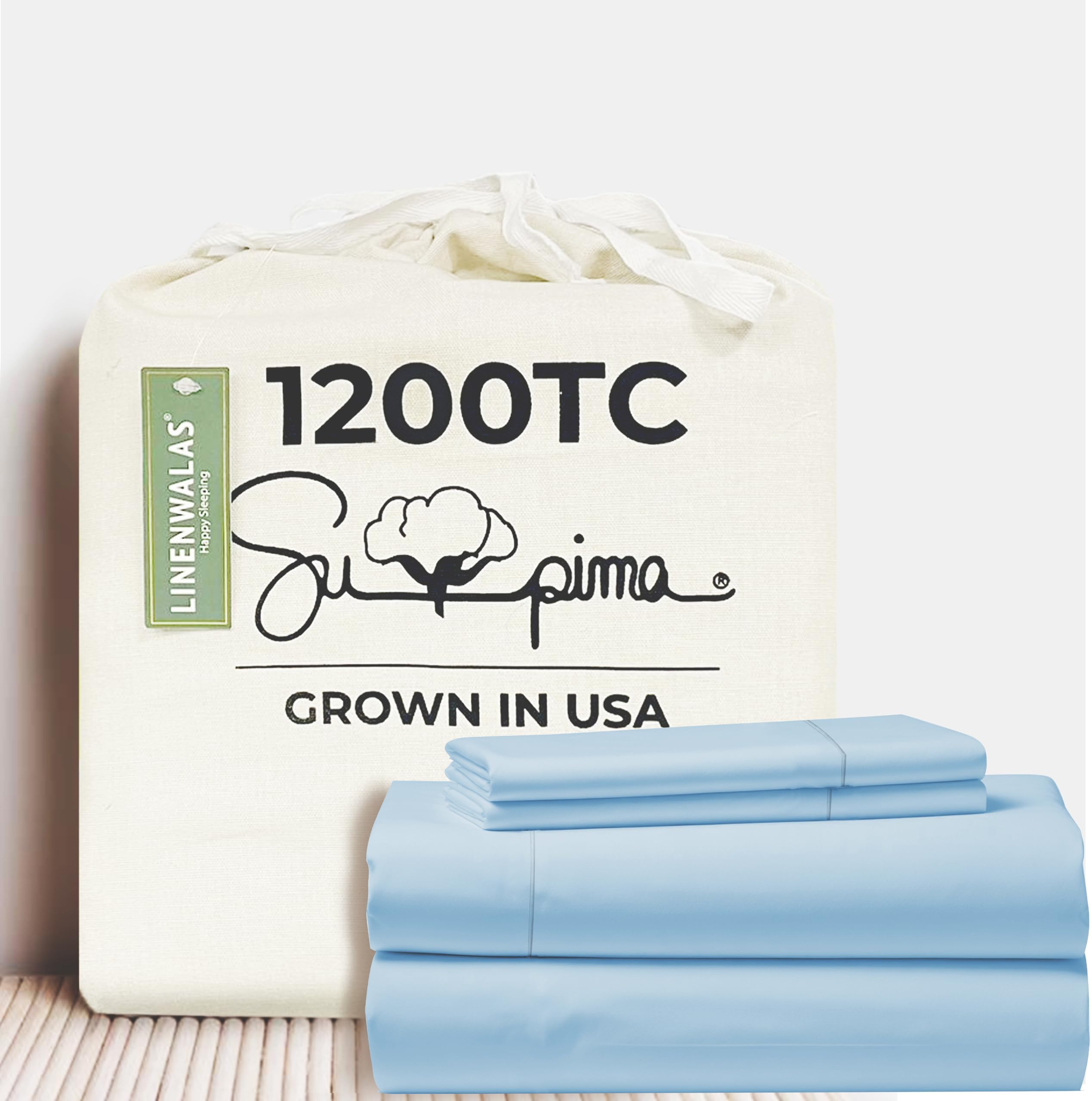 Luxury 100% Supima Cotton Twin Sheet Set - 3 Piece 1200 Thread Count Bedding Set with 16