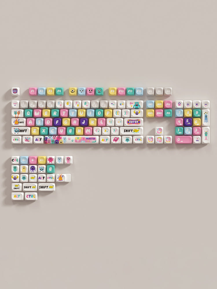 Little Monster PBT Thermal Sublimation Keycaps - Translucent MOA Personality Theme for Mechanical Keyboards | Gaming & Typing Enthusiasts
