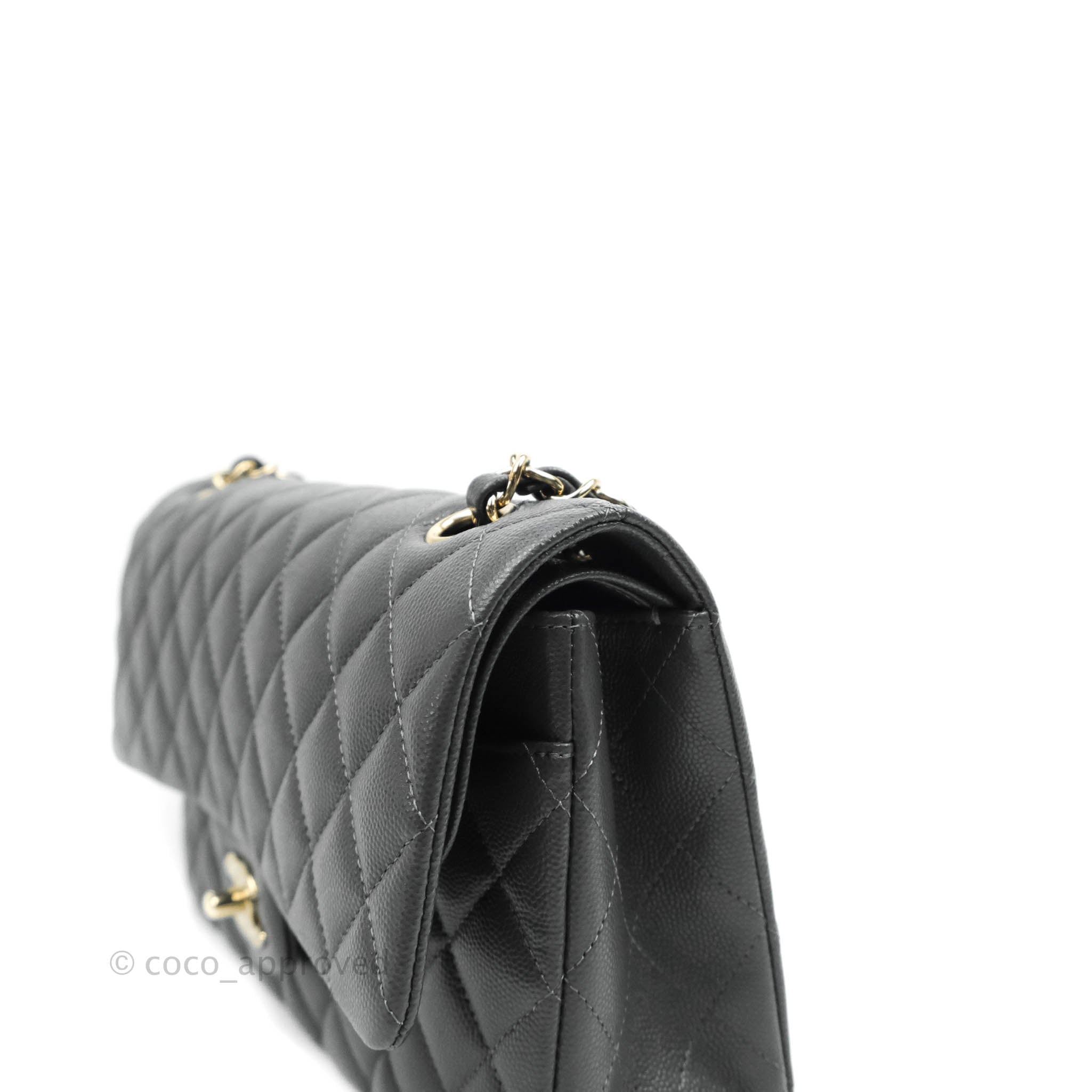 Chanel Classic M/L Medium Double Flap Bag in Dark Grey Caviar Leather with Gold Hardware - Luxury Handbag for Women, Perfect for Work, Evening Events & Special Occasions