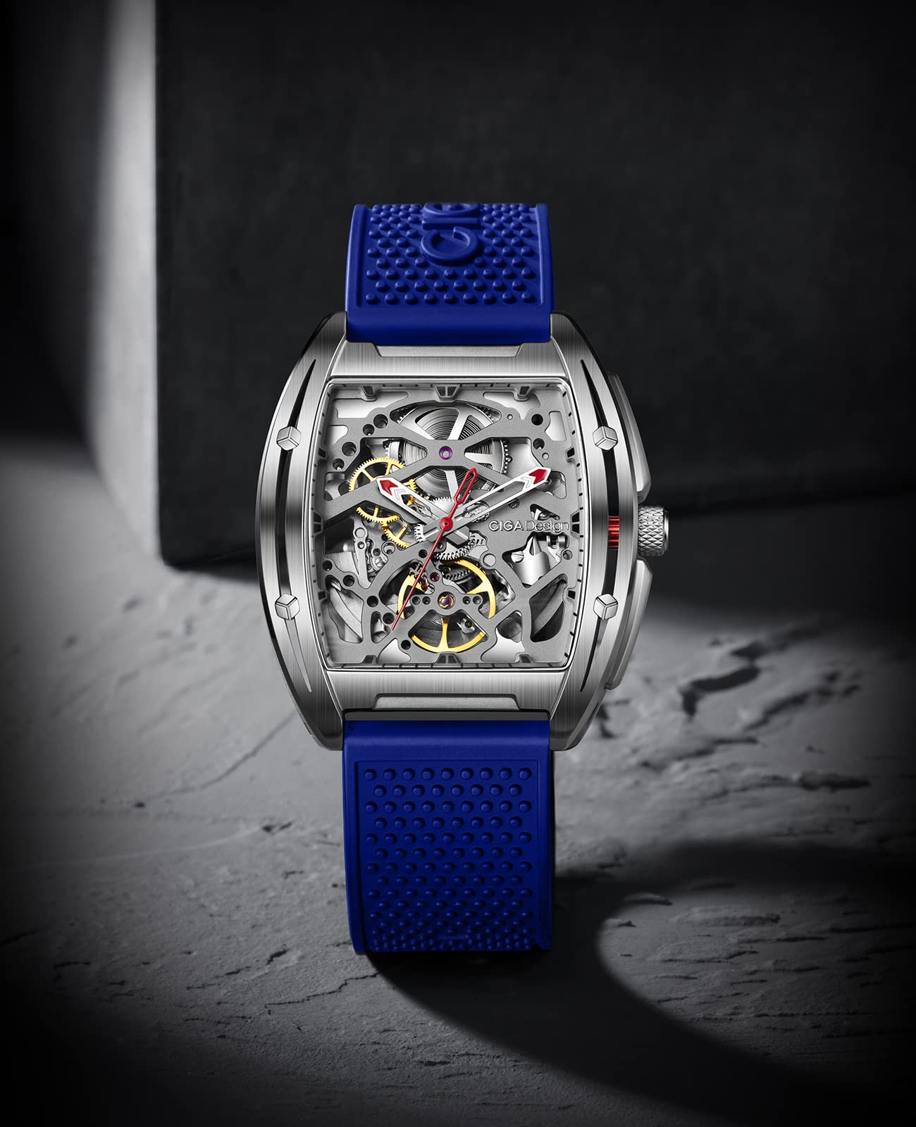 CIGA Design Z Series Automatic Skeleton Mechanical Watch - Luxury Tonneau Wristwatch with Leather & Silicone Strap, Stainless Steel Case, Business Dress Style, Waterproof Timepiece for Men & Women | Perfect for Formal Occasions, Office Wear & Gift Giving