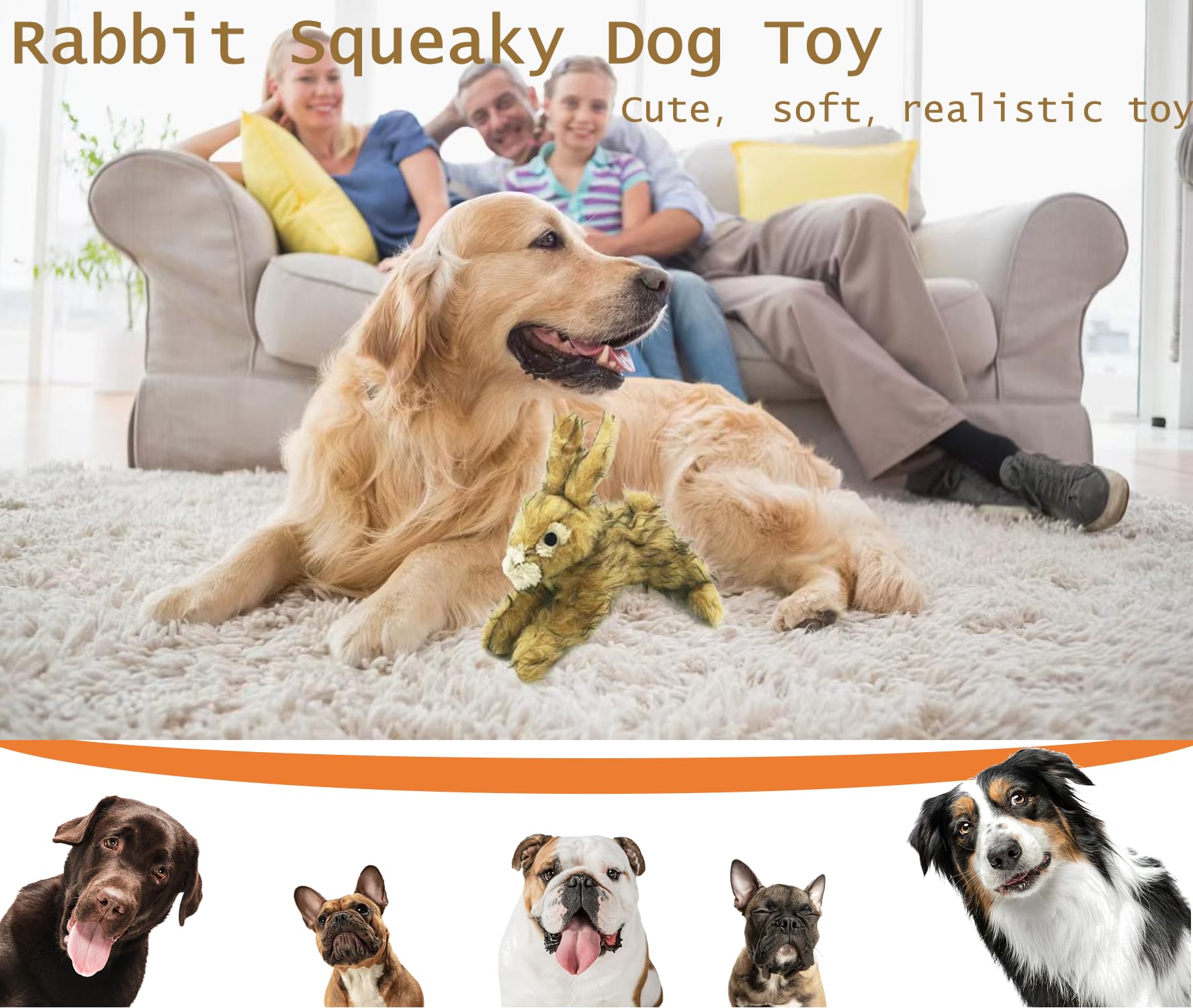 **JKW Plush Squeaky Dog Toys - 8.5 Inch Stuffed Rabbit Chew Toy for Small & Medium Dogs - Perfect for Playtime, Training & Teething Relief**