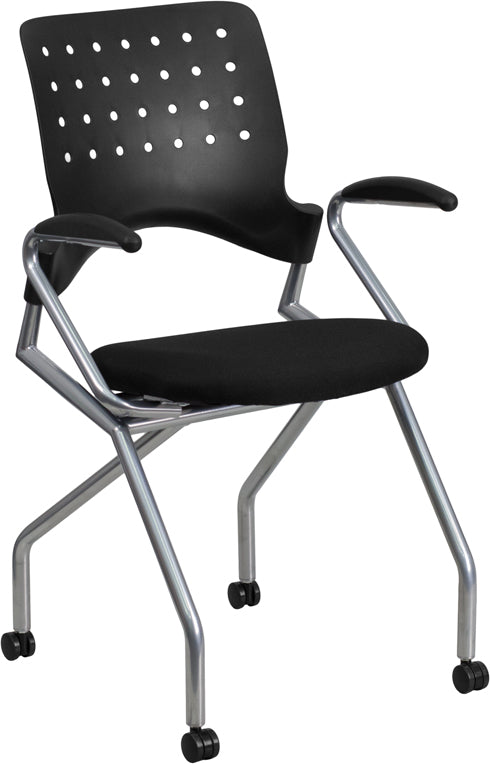 FLASH Galaxy Mobile Nesting Chair with Arms & Black Fabric Seat - Compact Folding Chair for Outdoor, Camping, Picnics & Home Use